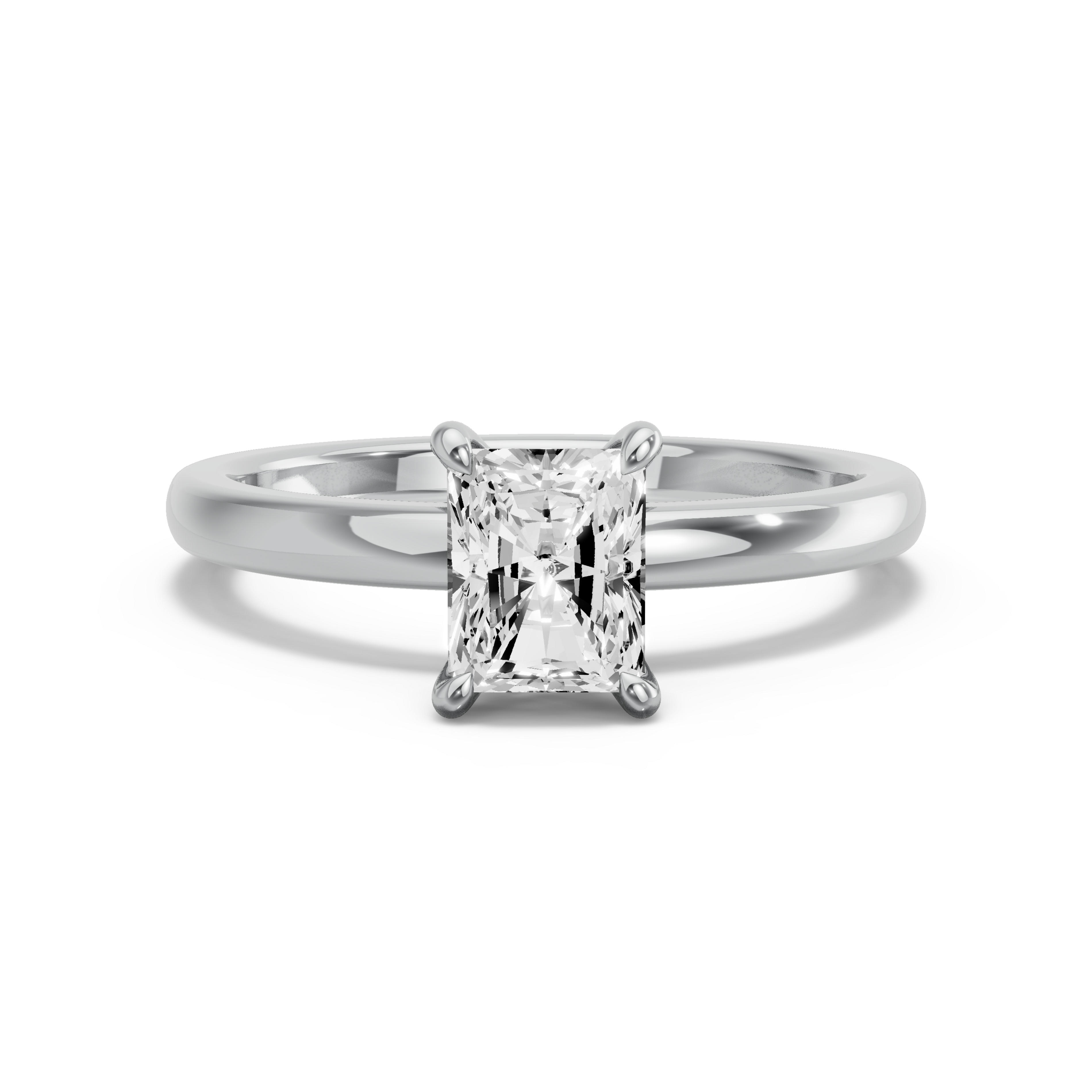 Image for Radiant Four Prong Ring with Solitaire band in 18K White Gold