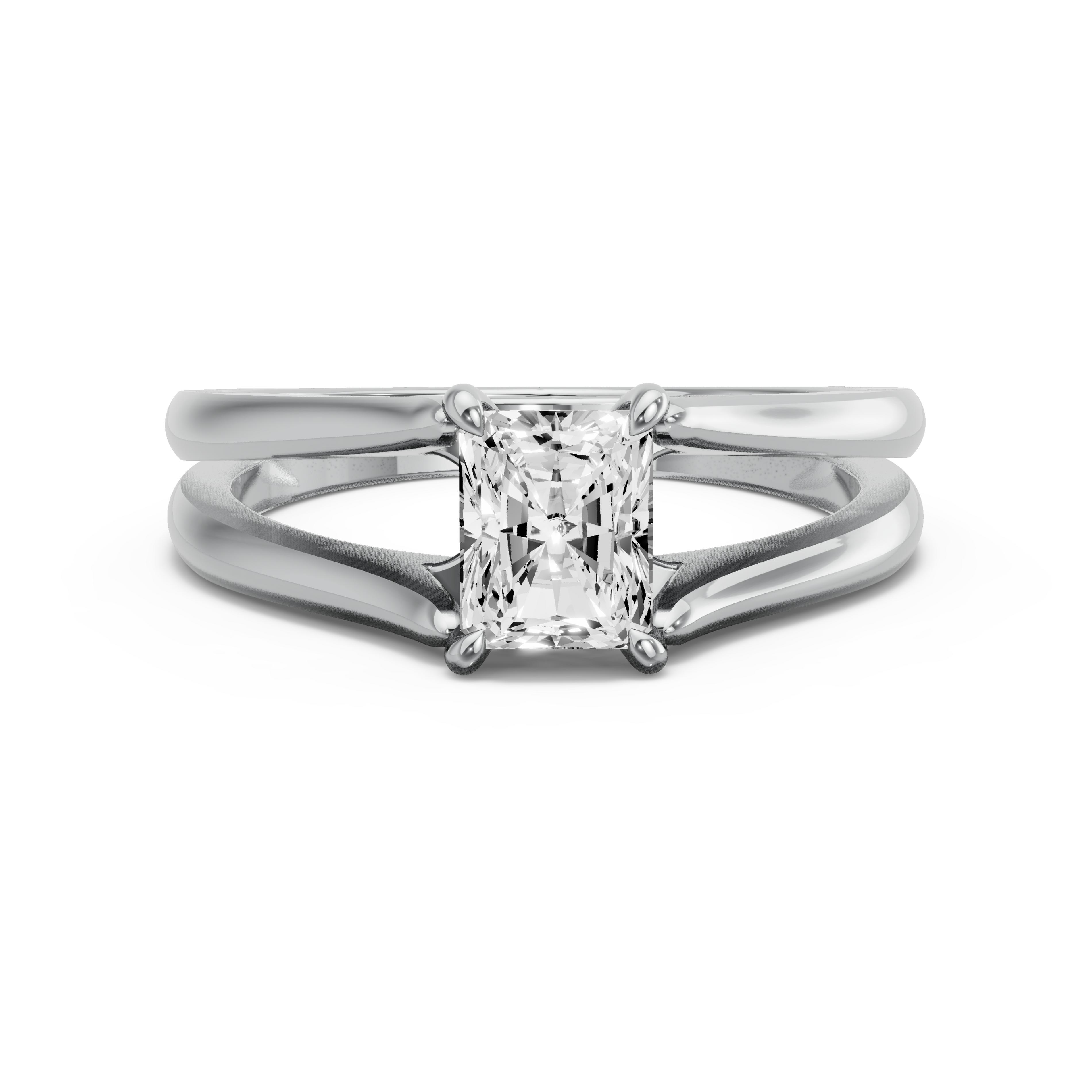 Image for Radiant Four Prong Ring with Split Ring Solitaire band in 18K White Gold