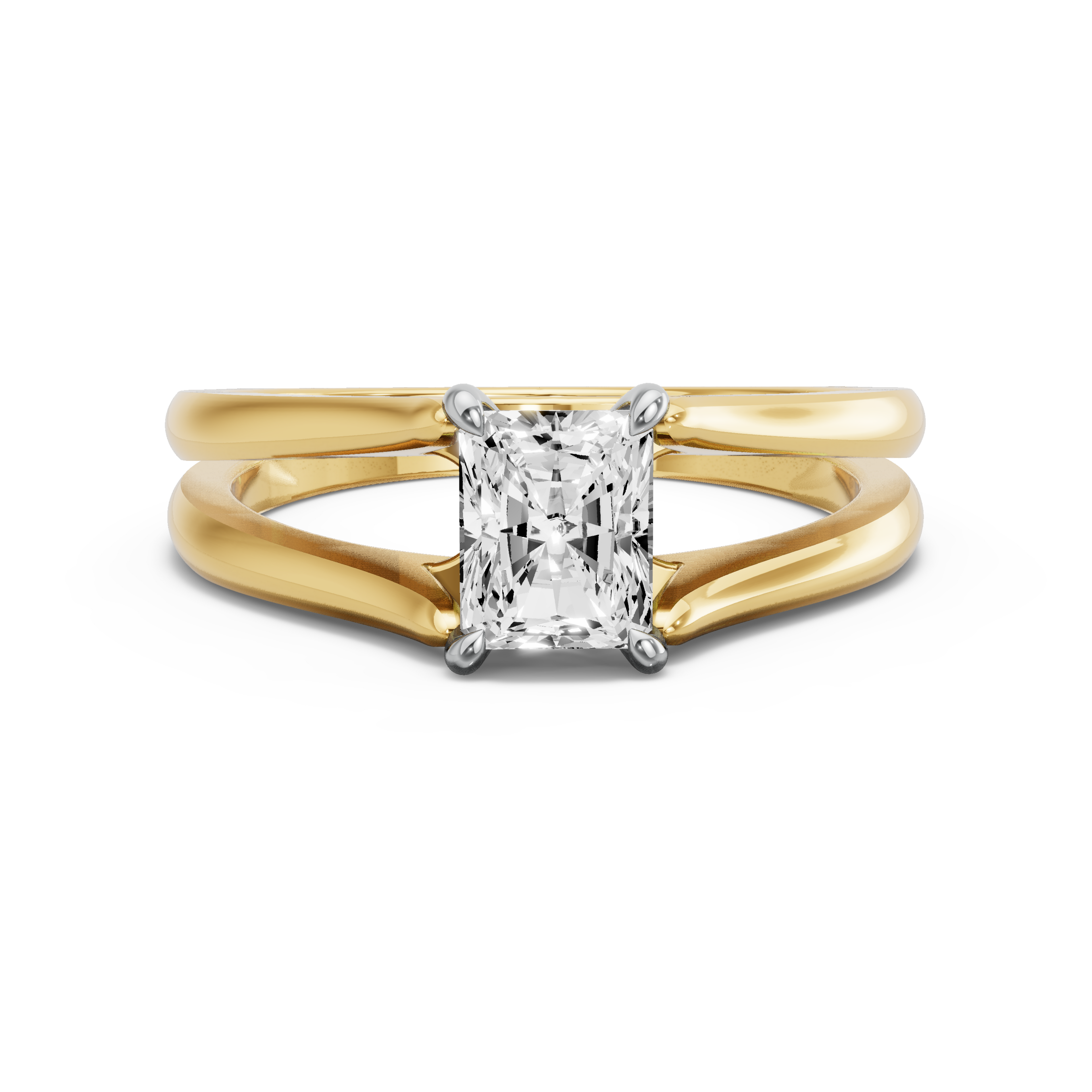 Image for Radiant Four Prong Ring with Split Ring Solitaire band in 10K Two Tone Yellow Gold