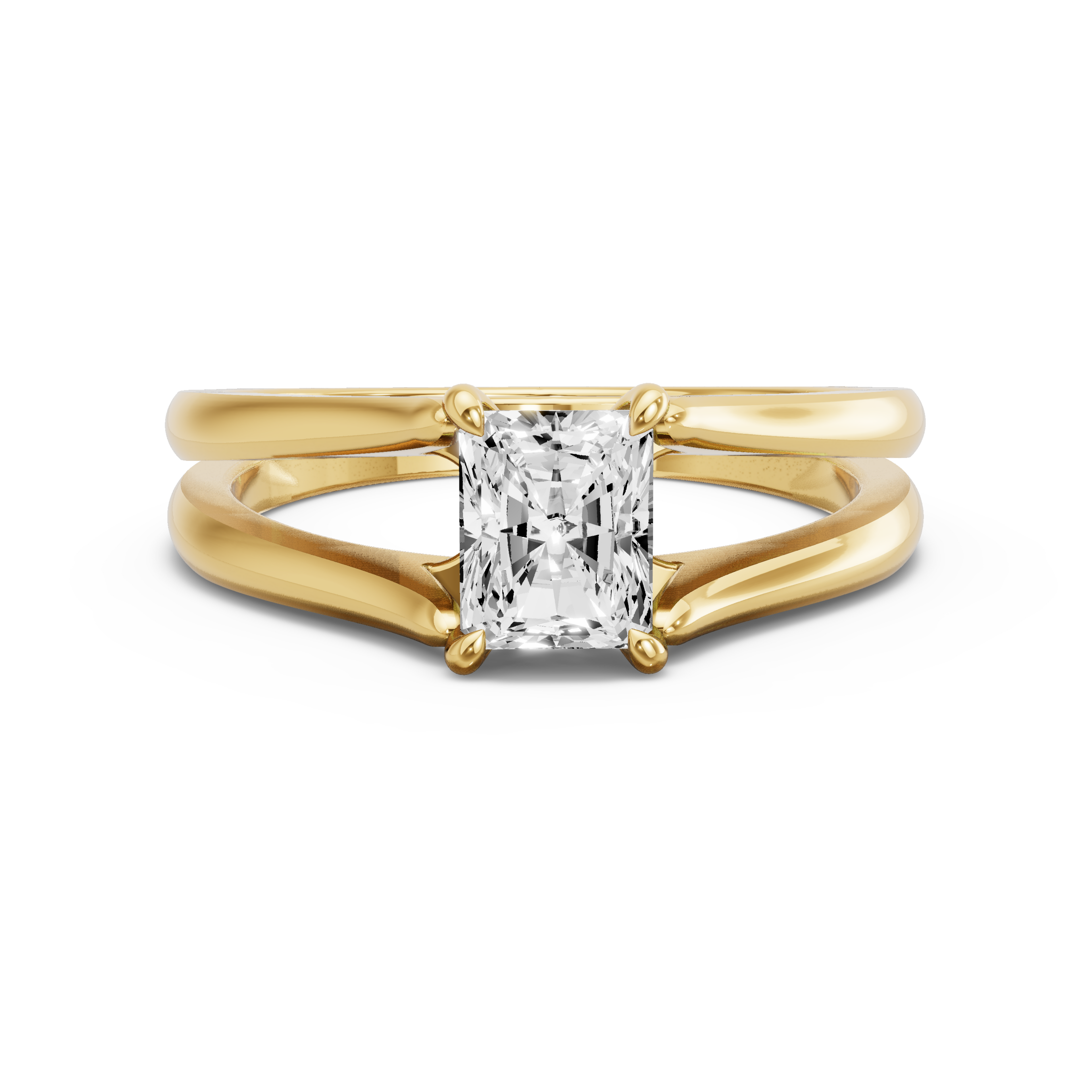 Image for Radiant Four Prong Ring with Split Ring Solitaire band in 10K Yellow Gold