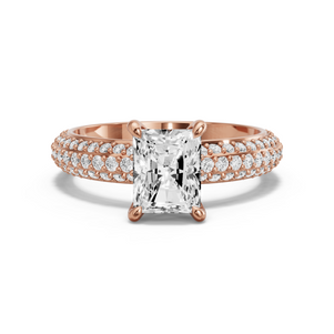 Image for Radiant Four Prong Ring with Triple Row Pave band in 10K Rose Gold