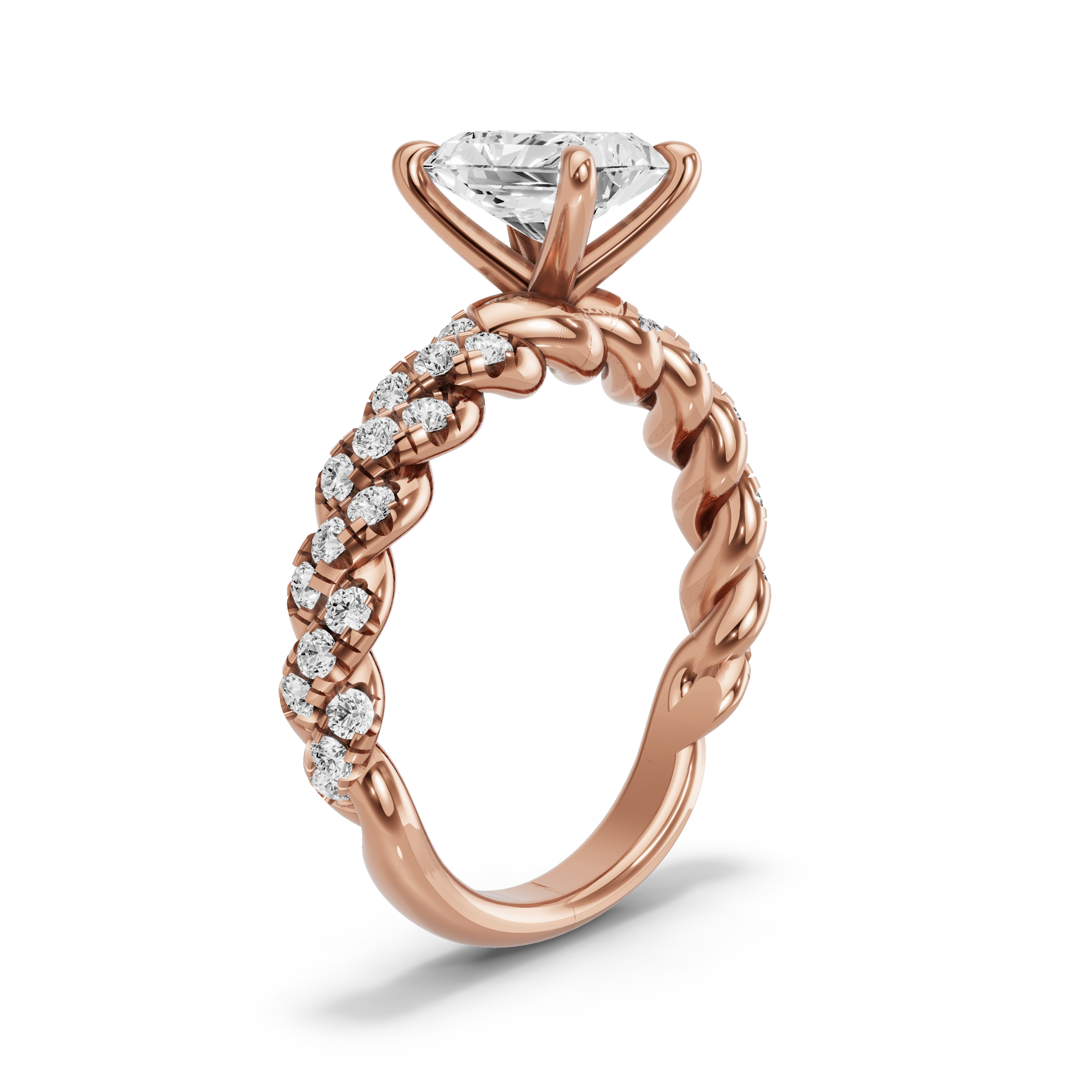 Image for Radiant Four Prong Ring with Twist Pave band in 10K Rose Gold