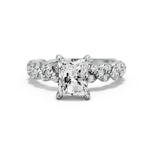 Image for Radiant Four Prong Ring with Twist Pave band in 14K White Gold