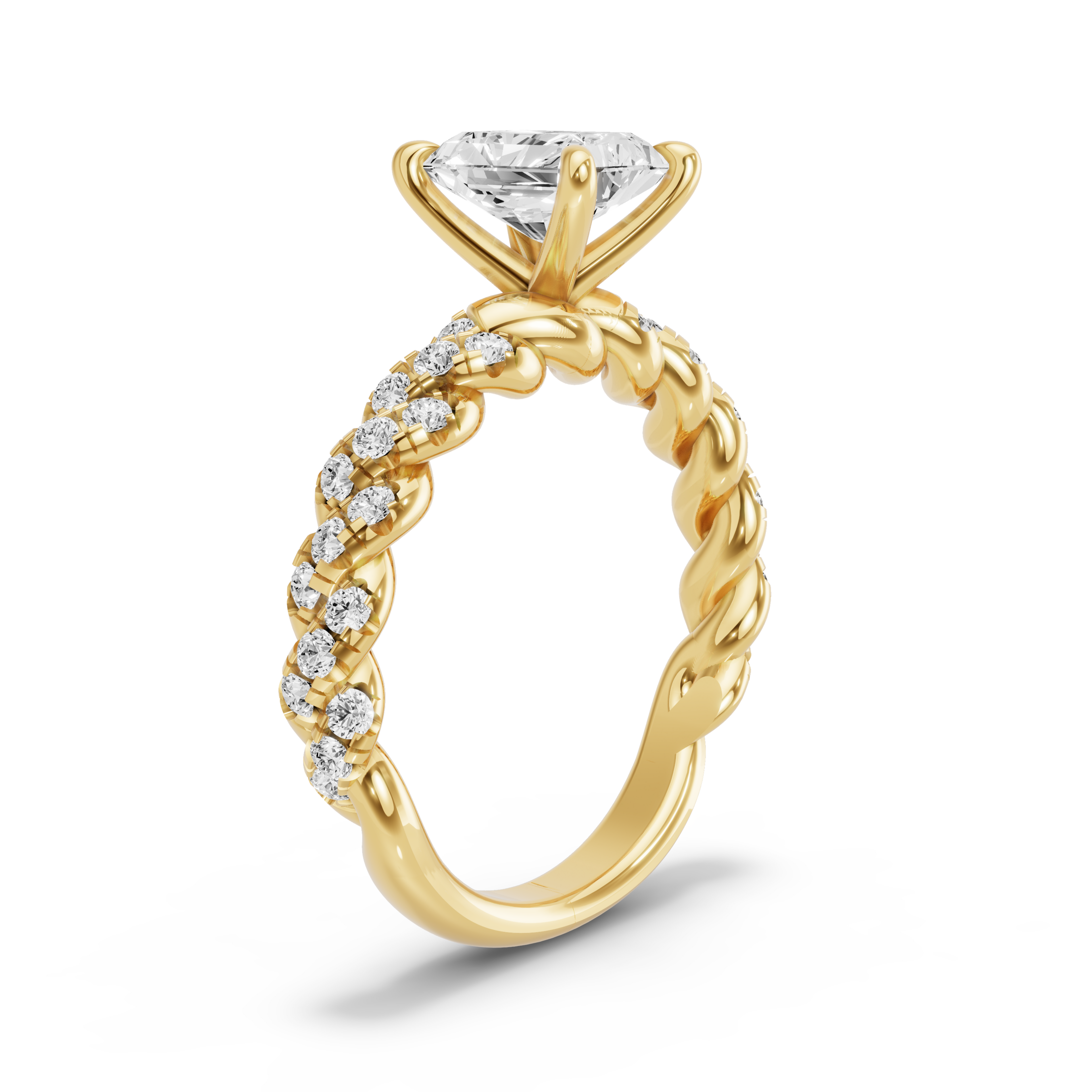 Image for Radiant Four Prong Ring with Twist Pave band in 18K Yellow Gold