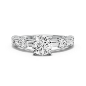 Image for Round Four Prong Ring with Alternating Baguette band
