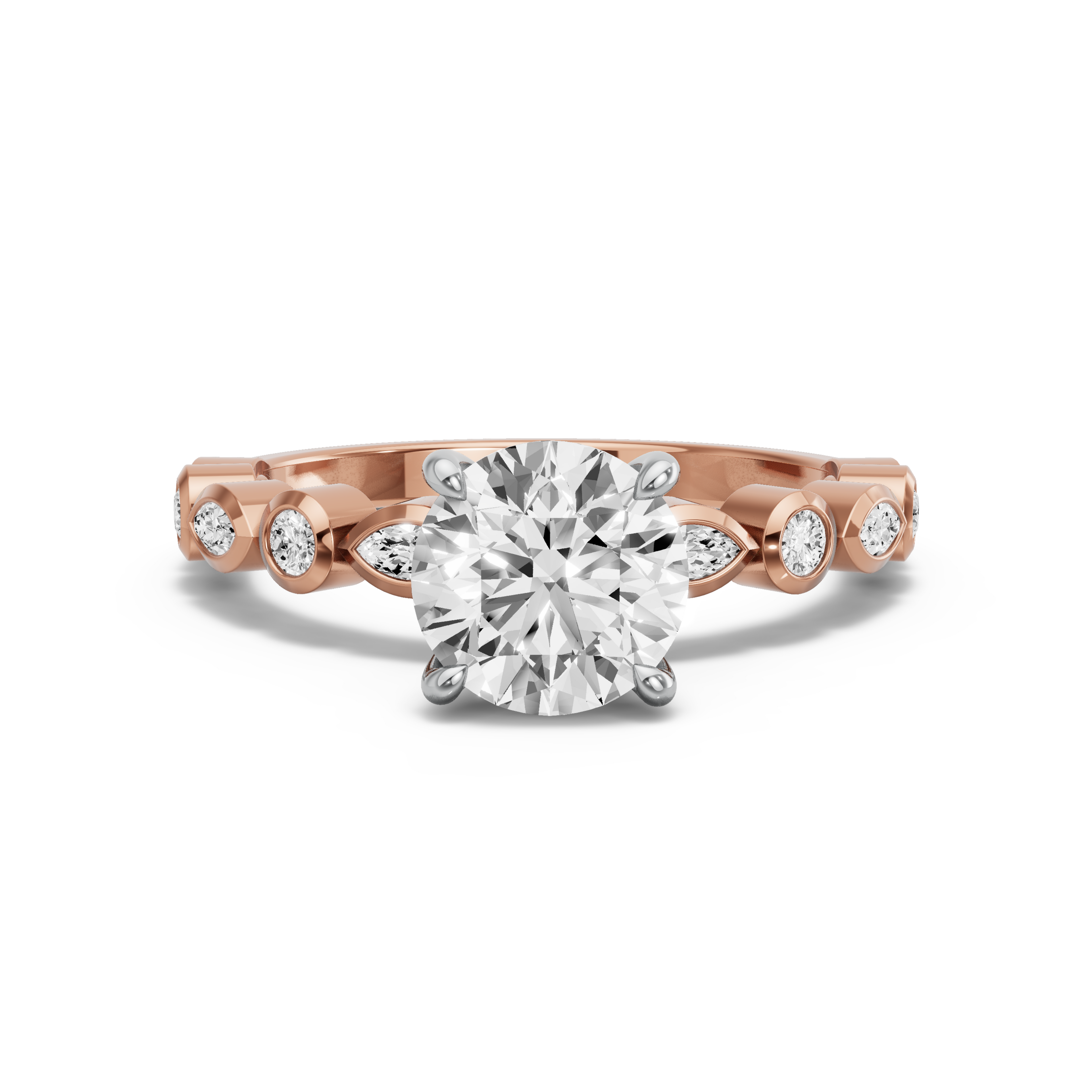 Image for Round Four Prong Ring with Alternating Marquise band