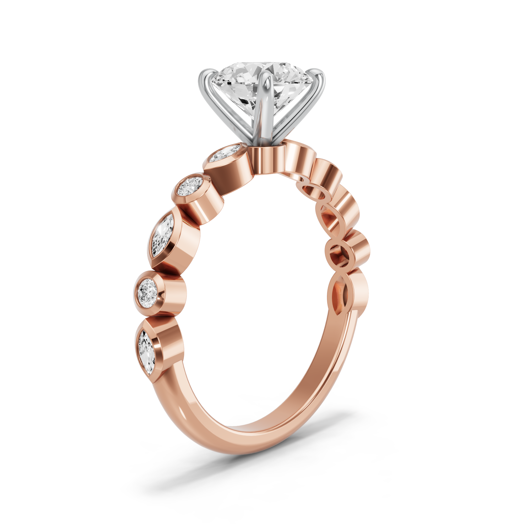 Image for Round Four Prong Ring with Alternating Marquise band