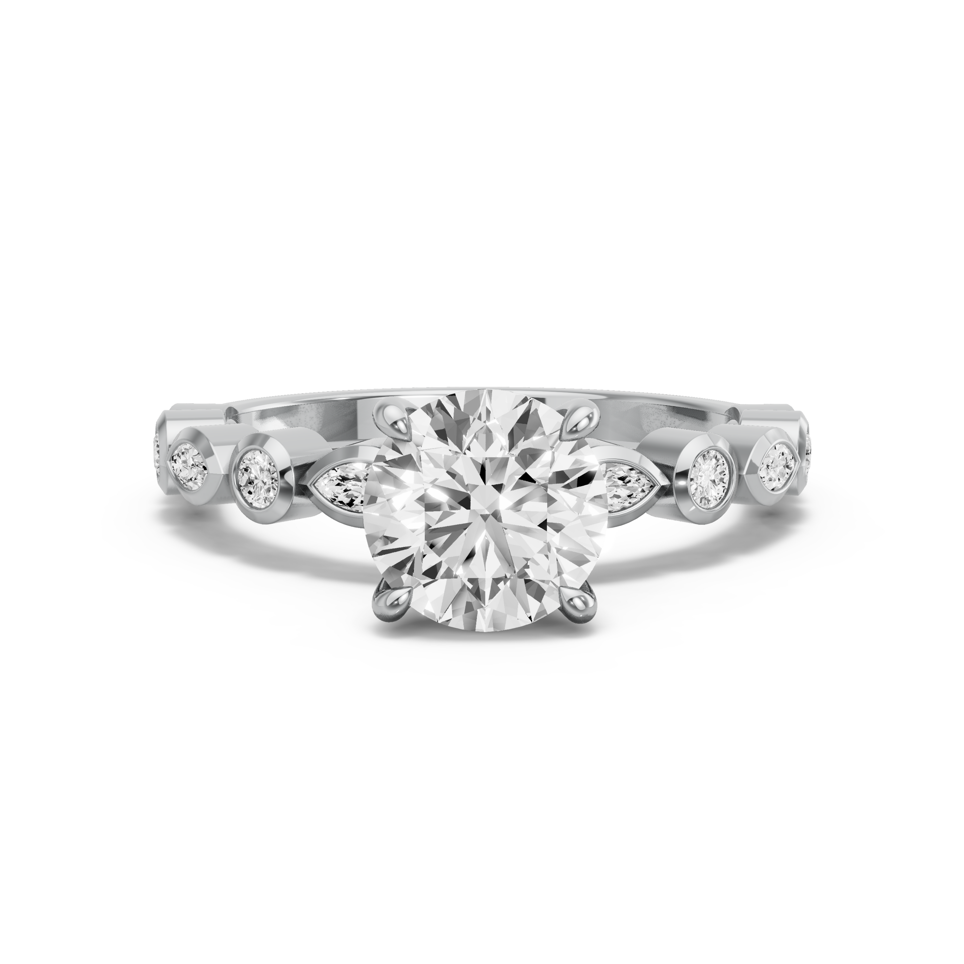 Image for Round Four Prong Ring with Alternating Marquise band