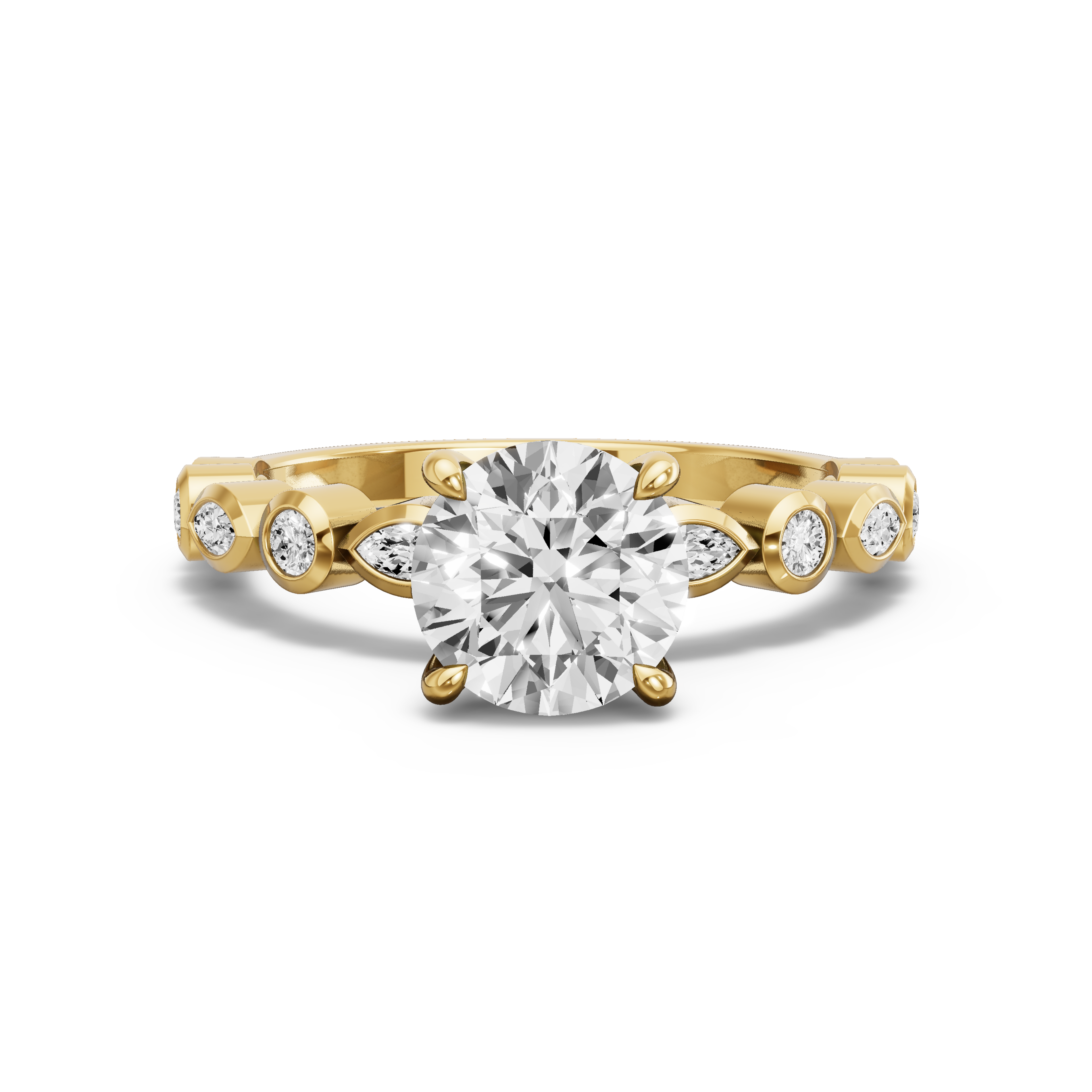 Image for Round Four Prong Ring with Alternating Marquise band