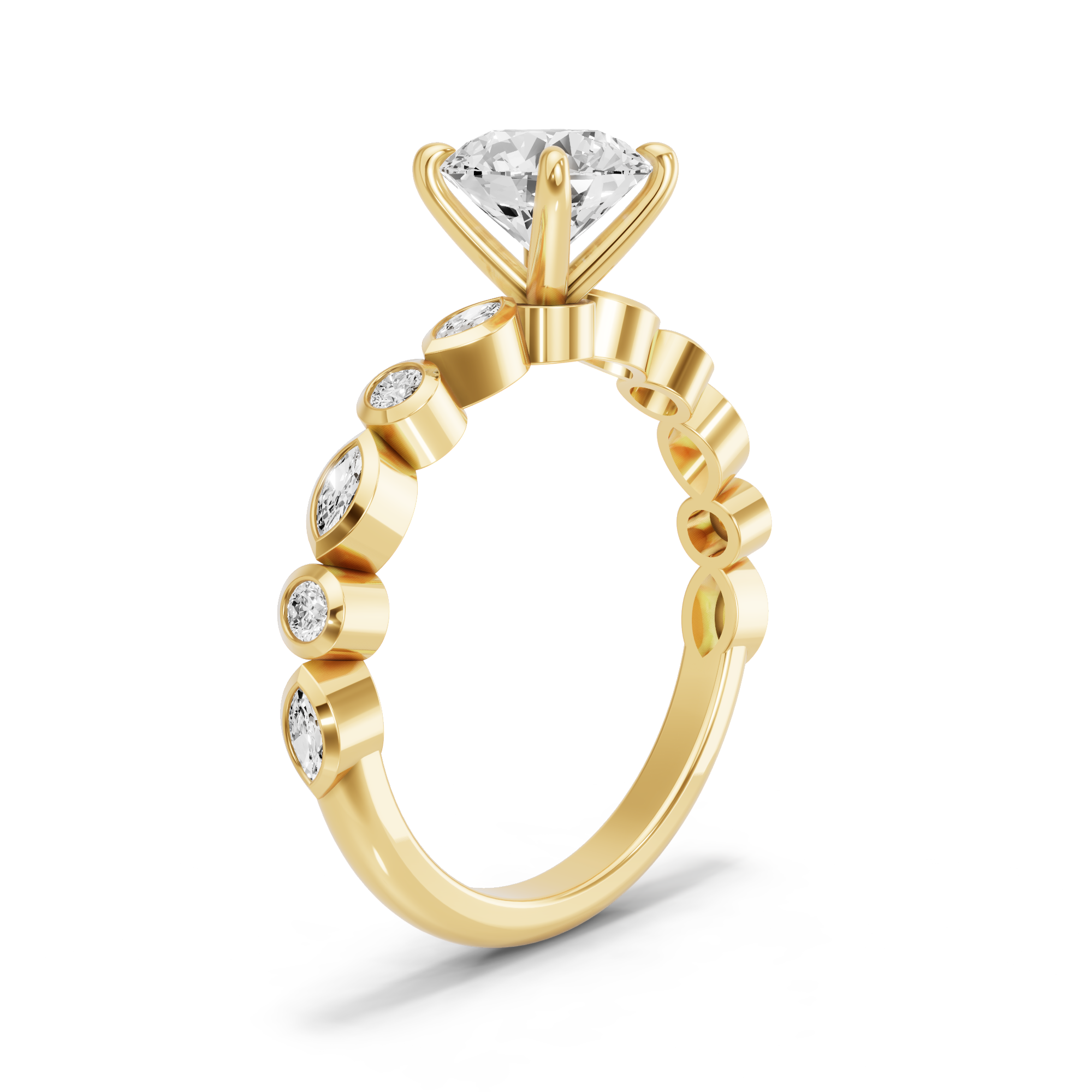 Image for Round Four Prong Ring with Alternating Marquise band
