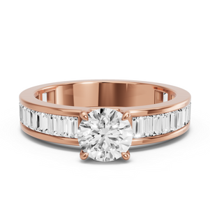 Image for Round Four Prong Ring with Baguette Channel band