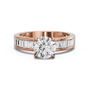 Image for Round Four Prong Ring with Baguette Channel band