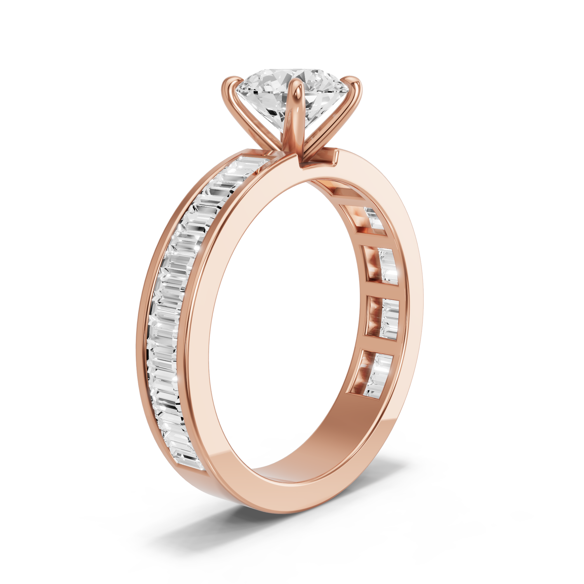 Image for Round Four Prong Ring with Baguette Channel band