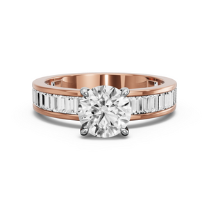 Image for Round Four Prong Ring with Baguette Channel band
