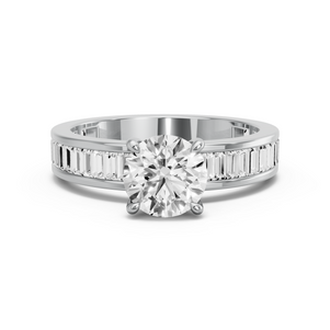 Image for Round Four Prong Ring with Baguette Channel band