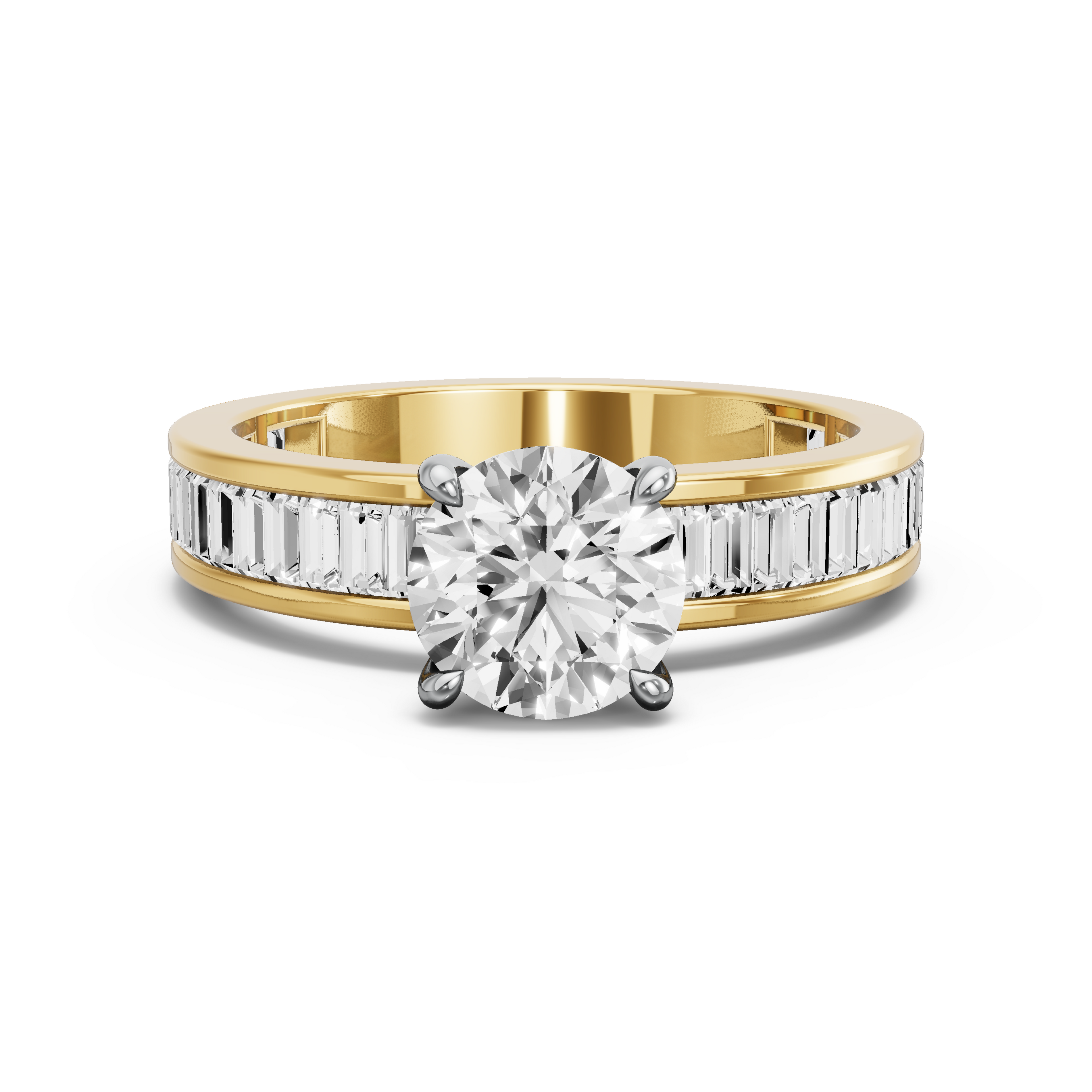 Image for Round Four Prong Ring with Baguette Channel band