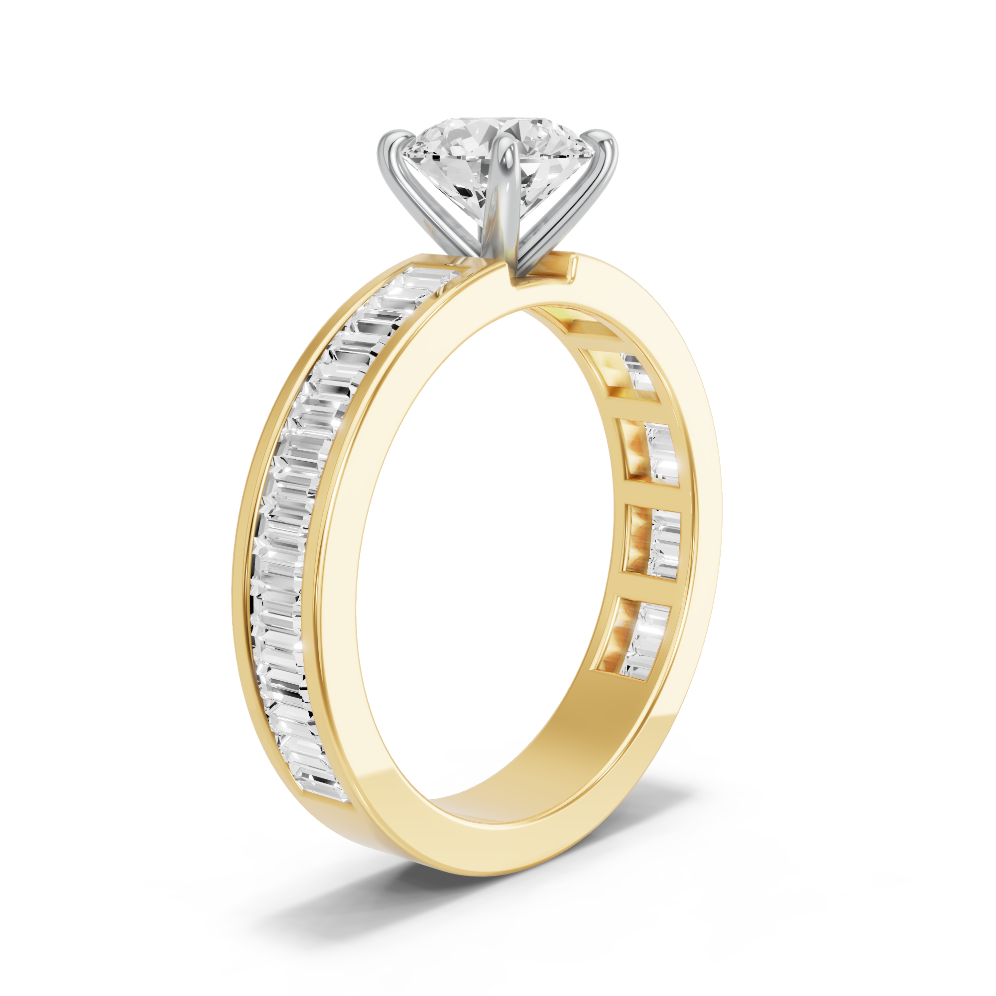 Image for Round Four Prong Ring with Baguette Channel band