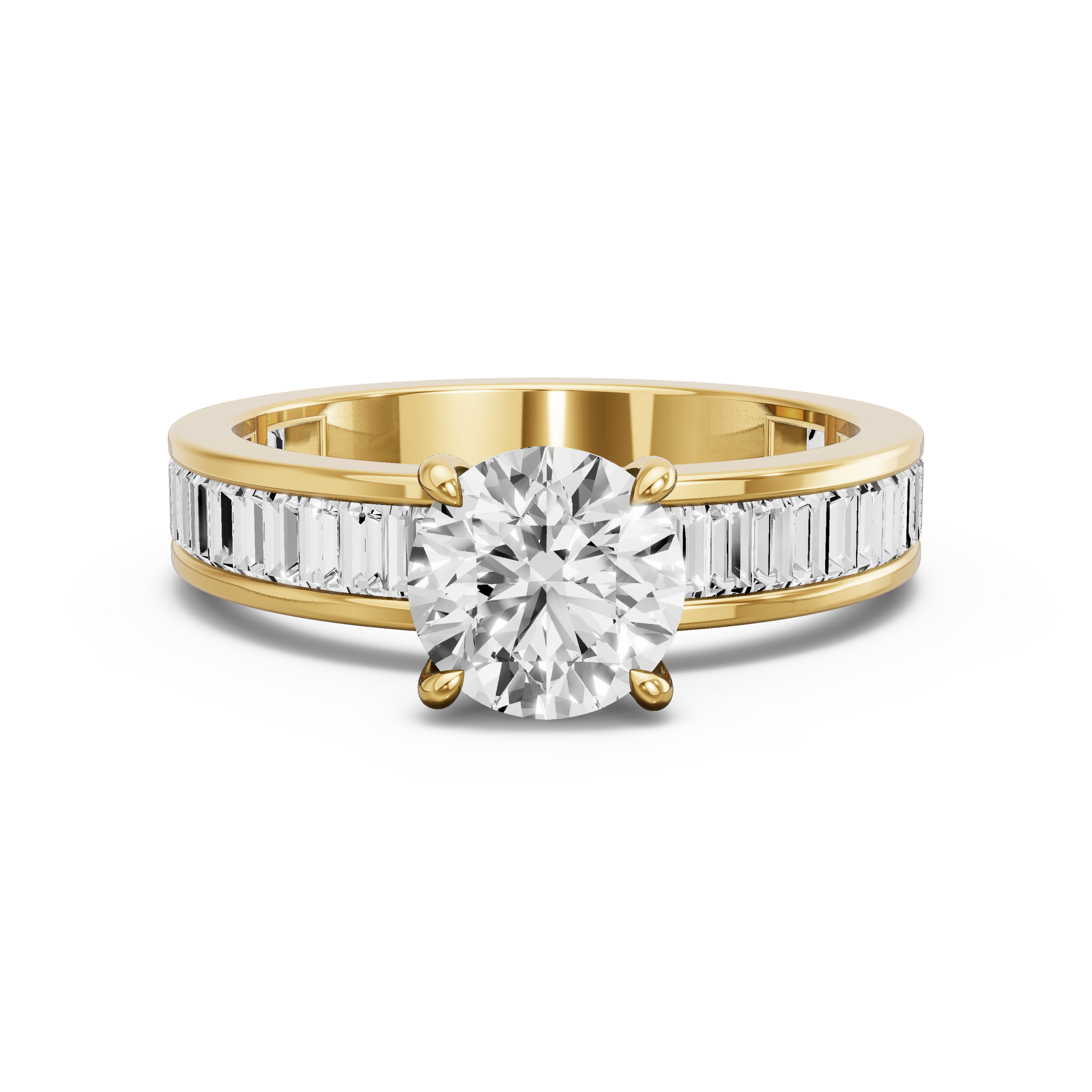 Image for Round Four Prong Ring with Baguette Channel band