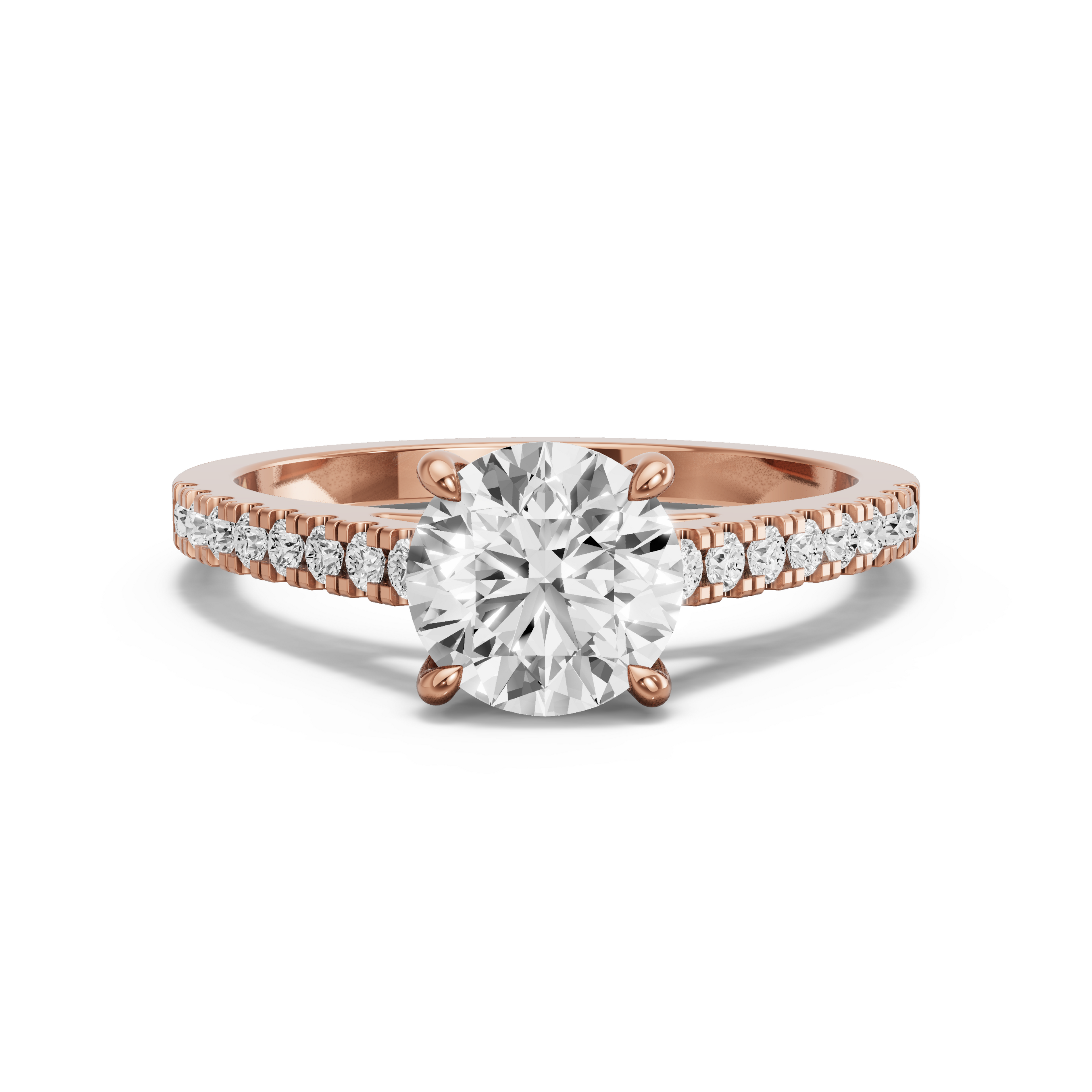 Image for Round Four Prong Ring with Cathedral Pave band in 14K Rose Gold