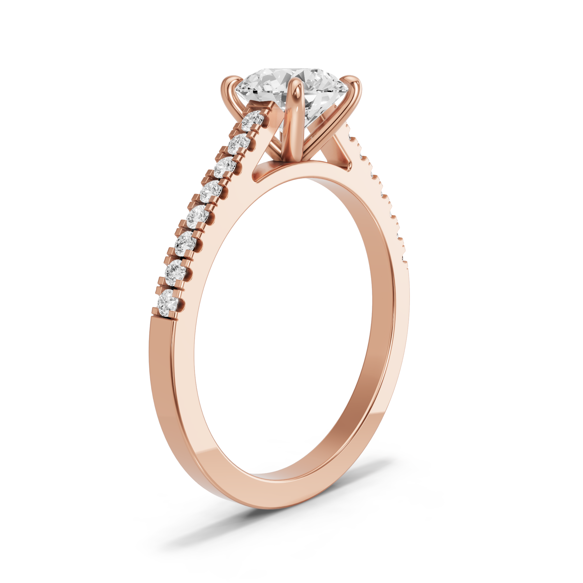 Image for Round Four Prong Ring with Cathedral Pave band in 10K Rose Gold