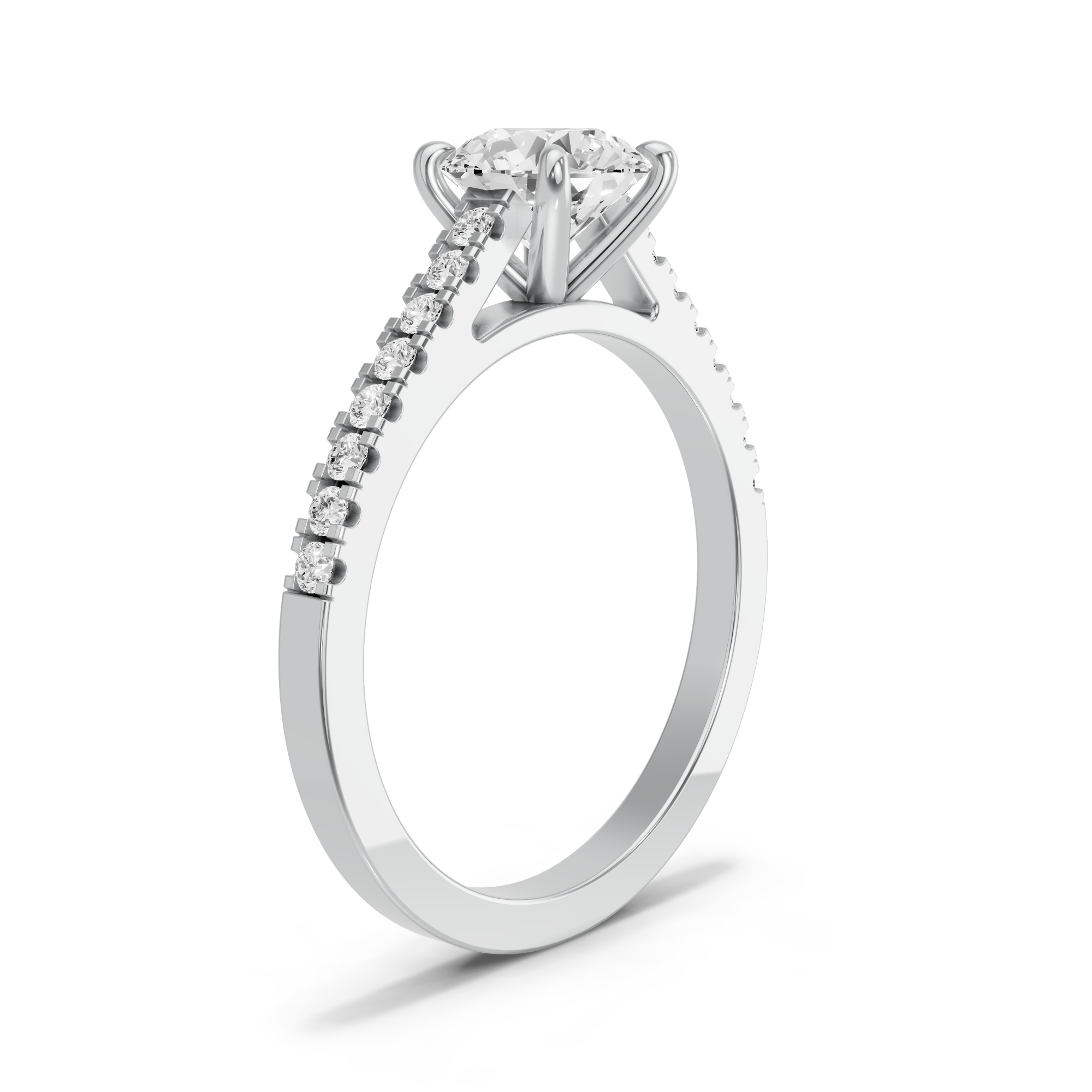 Image for Round Four Prong Ring with Cathedral Pave band in 950 Platinum