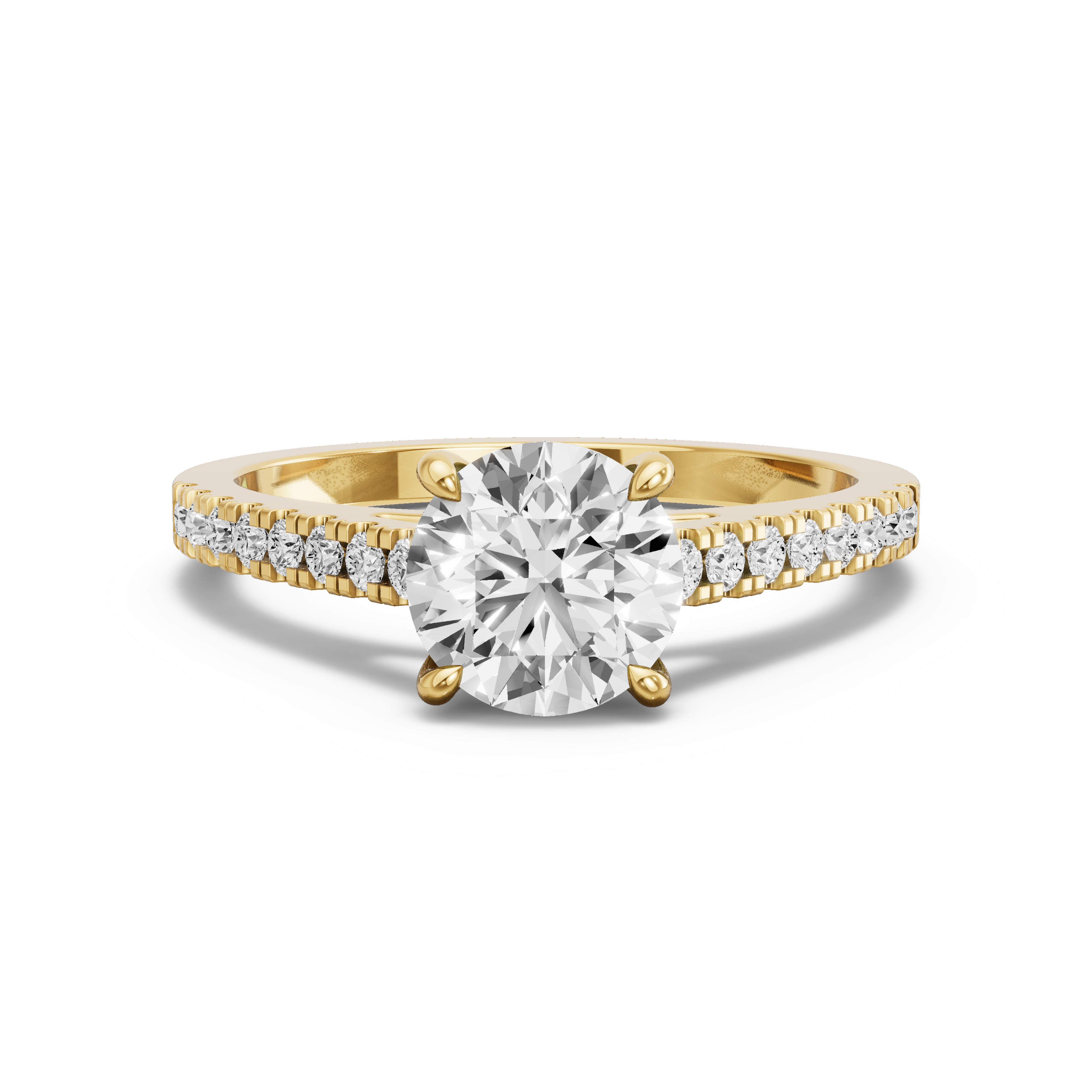 Image for Round Four Prong Ring with Cathedral Pave band in 14K Yellow Gold