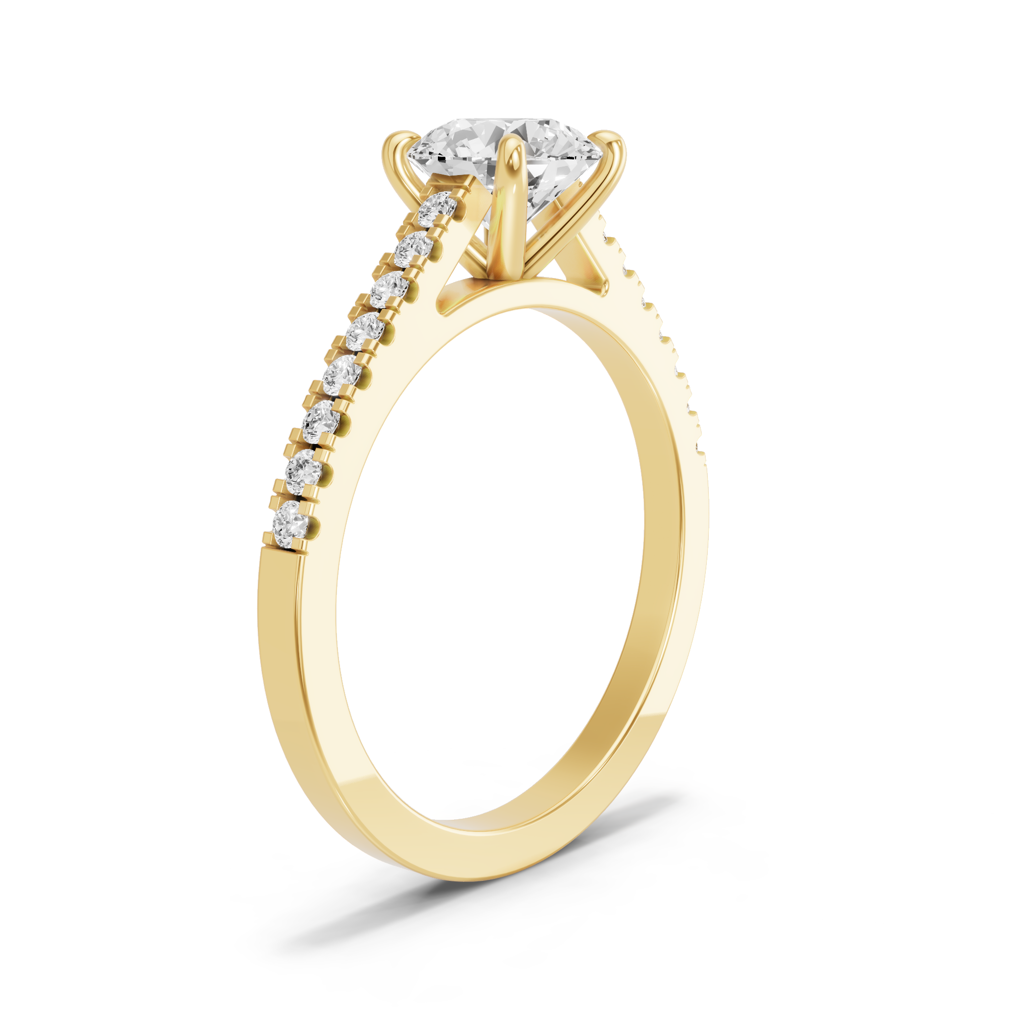 Image for Round Four Prong Ring with Cathedral Pave band in 18K Yellow Gold