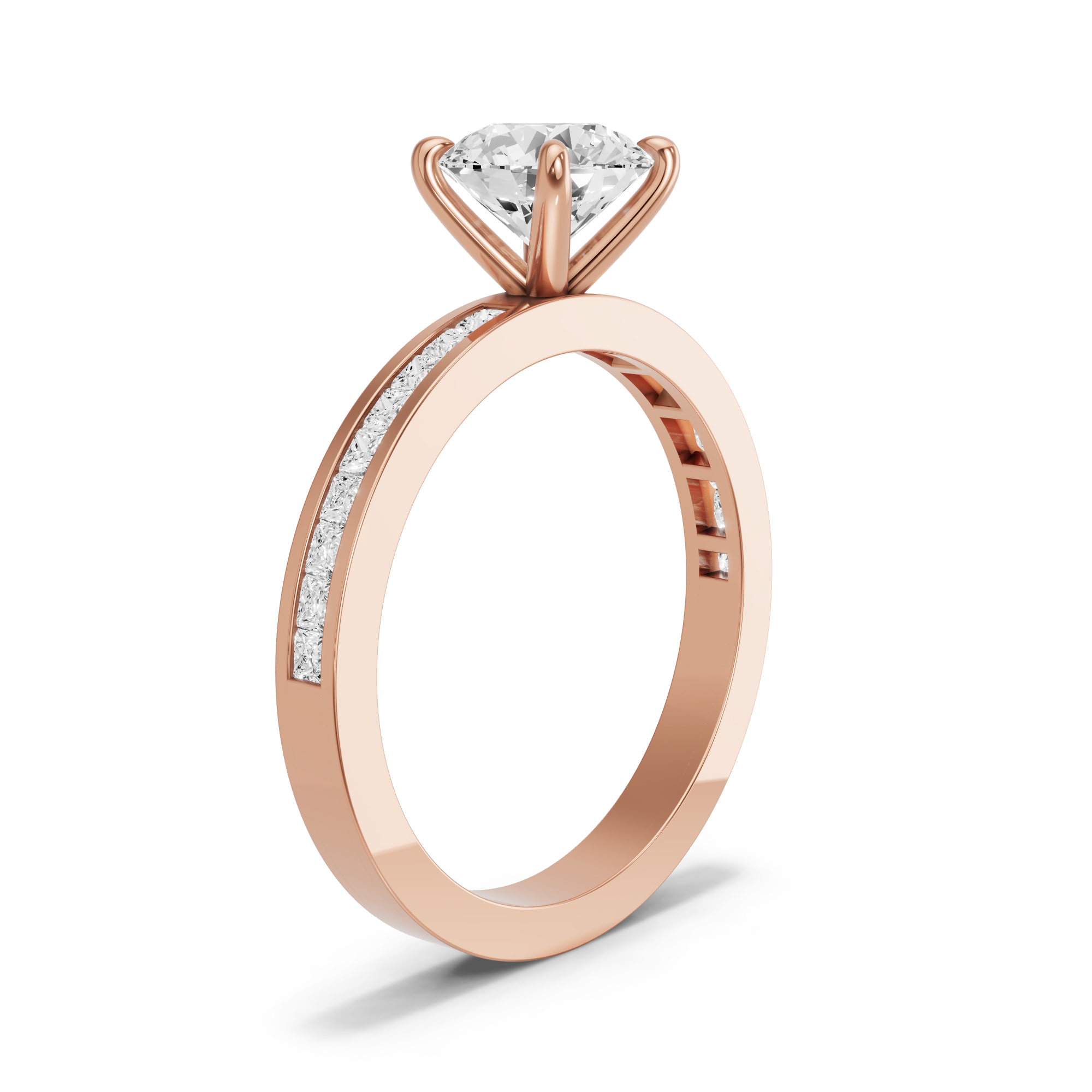 Image for Round Four Prong Ring with Channel band in 14K Rose Gold