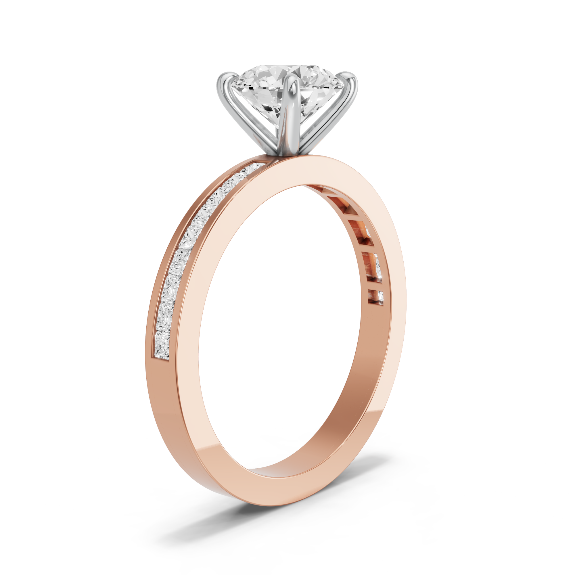 Image for Round Four Prong Ring with Channel band in 10K Two Tone Rose Gold
