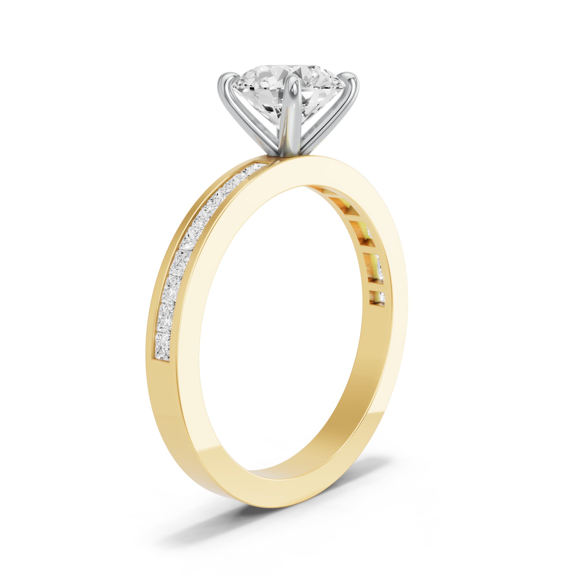 Image for Round Four Prong Ring with Channel band in 10K Two Tone Yellow Gold