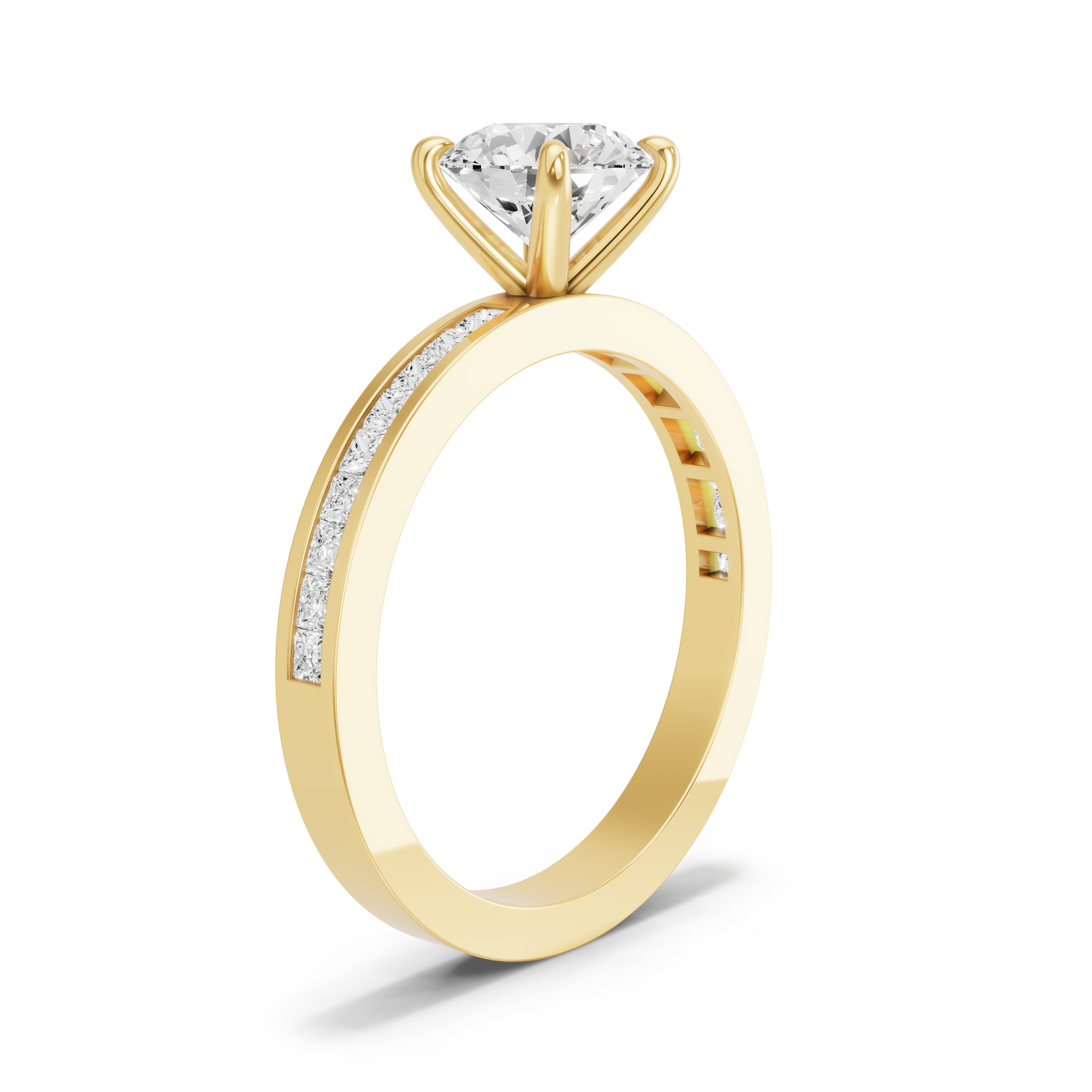 Image for Round Four Prong Ring with Channel band in 14K Yellow Gold