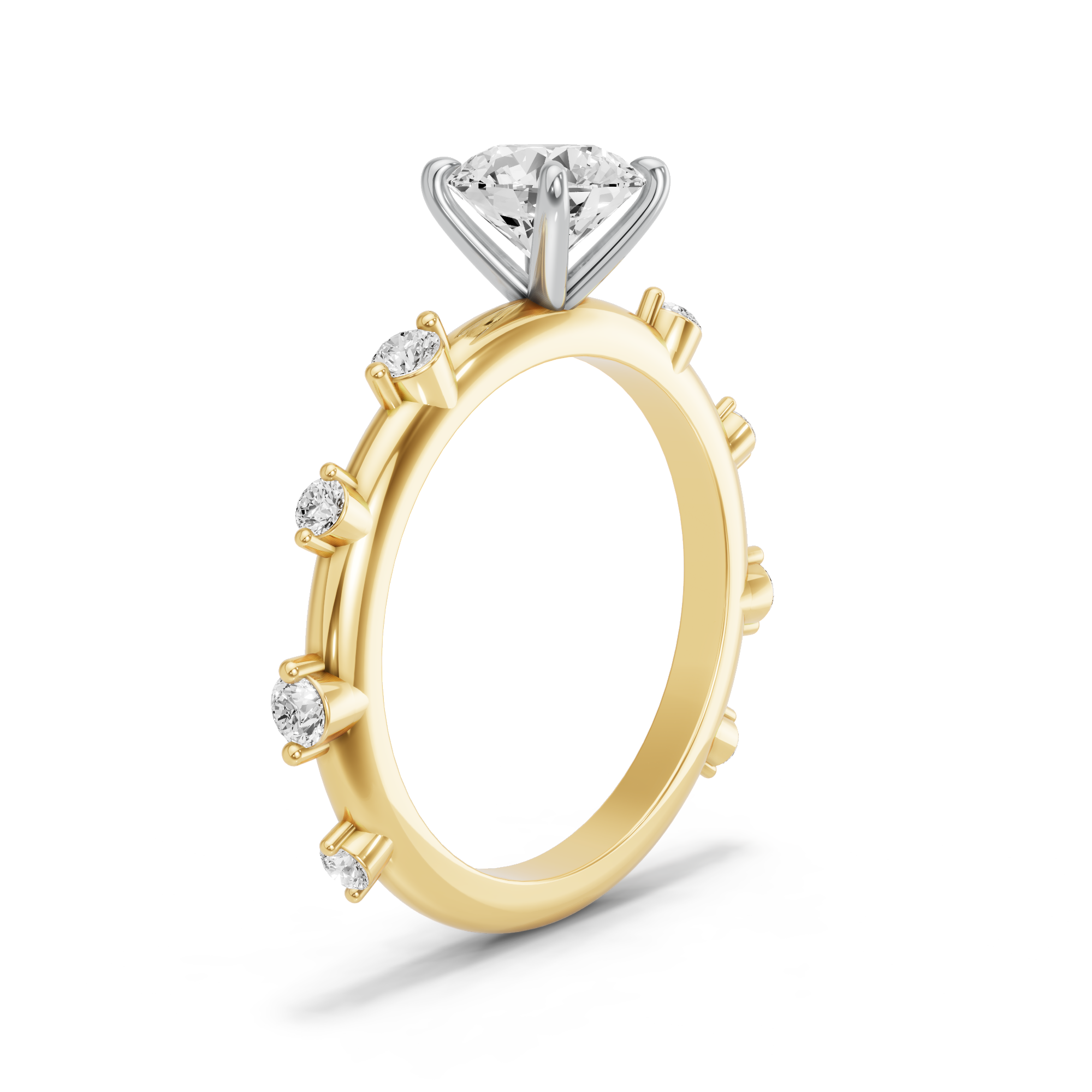 Image for Round Four Prong Ring with Floating Station band in 10K Two Tone Yellow Gold