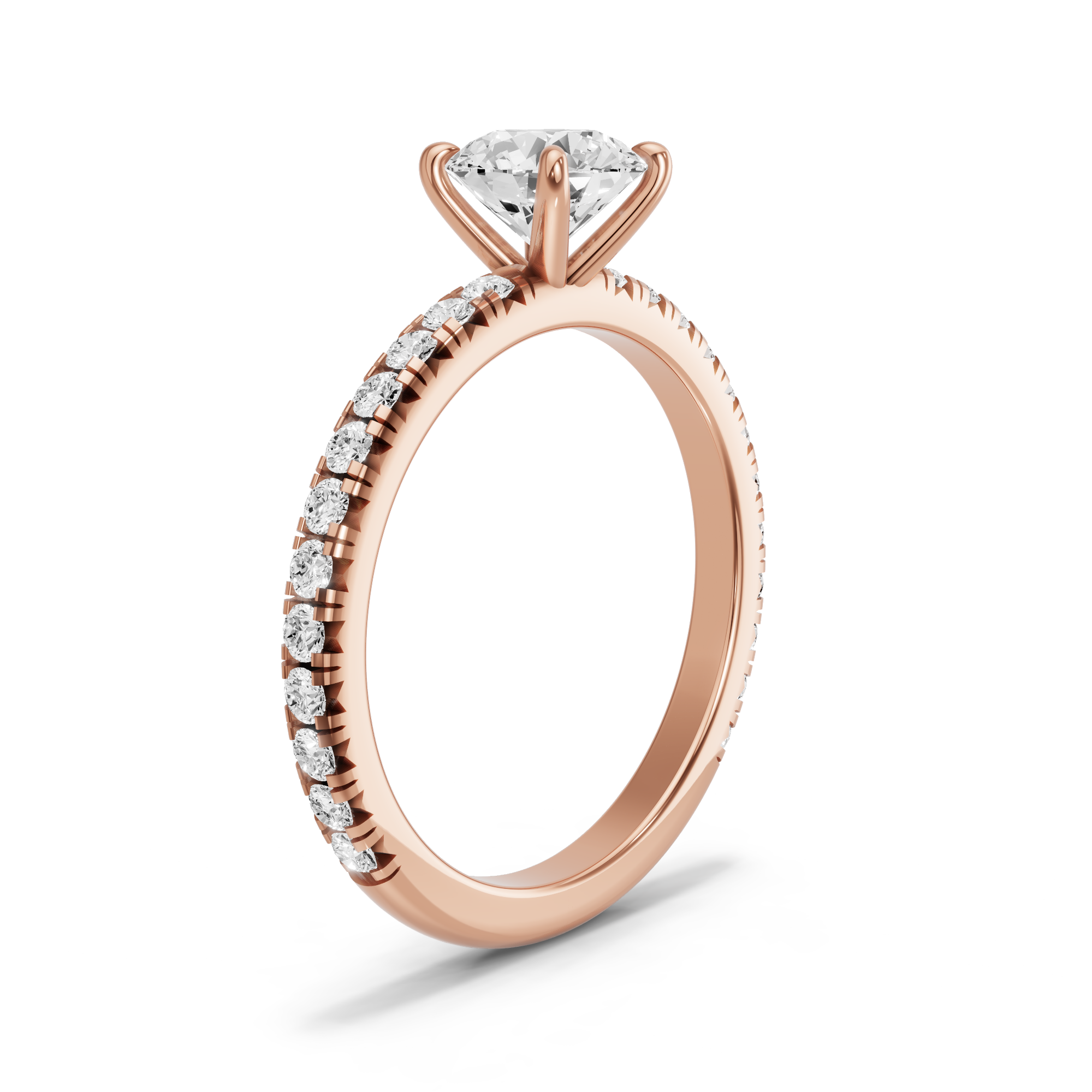 Image for Round Four Prong Ring with French Pave band in 18K Rose Gold