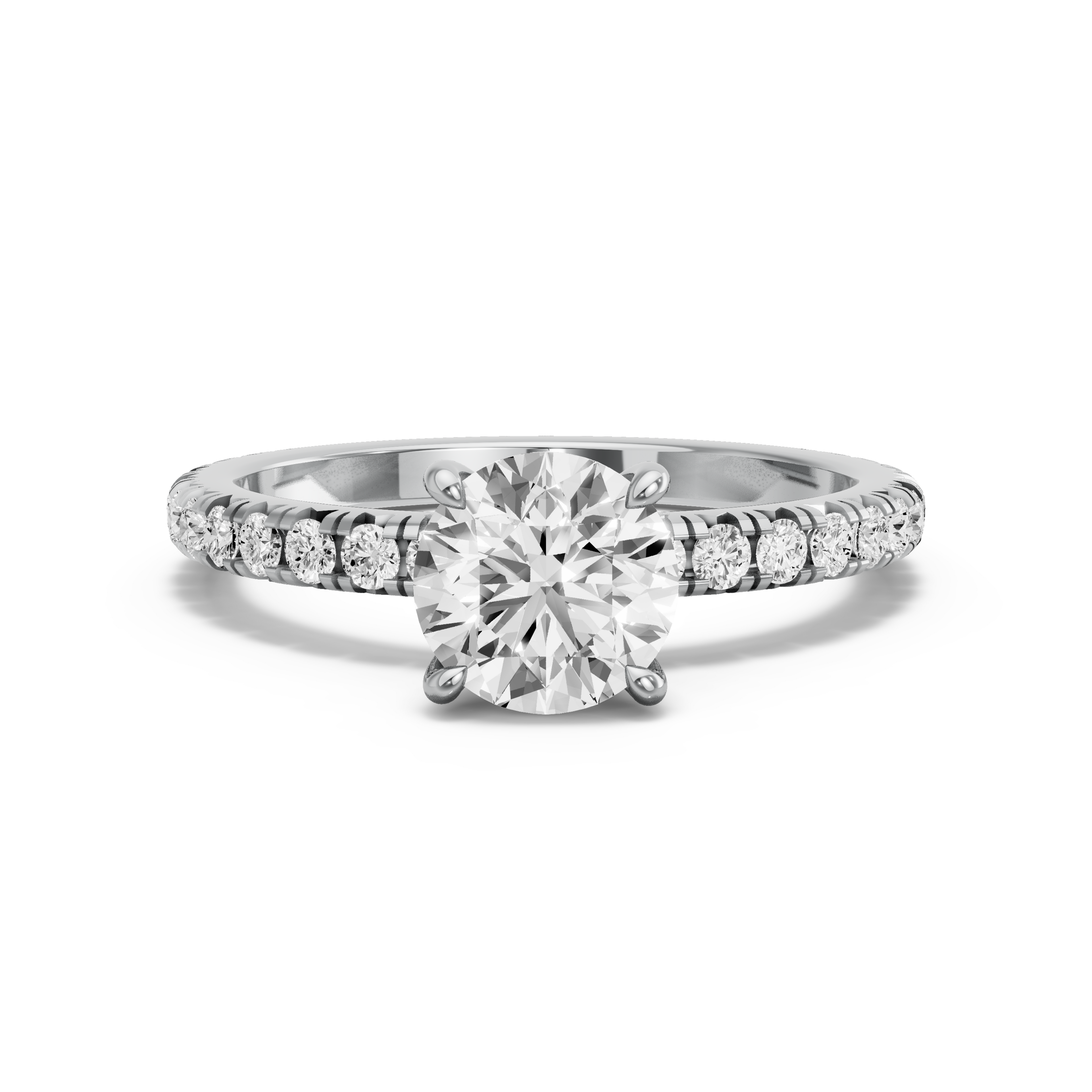 Image for Round Four Prong Ring with French Pave band in 14K White Gold