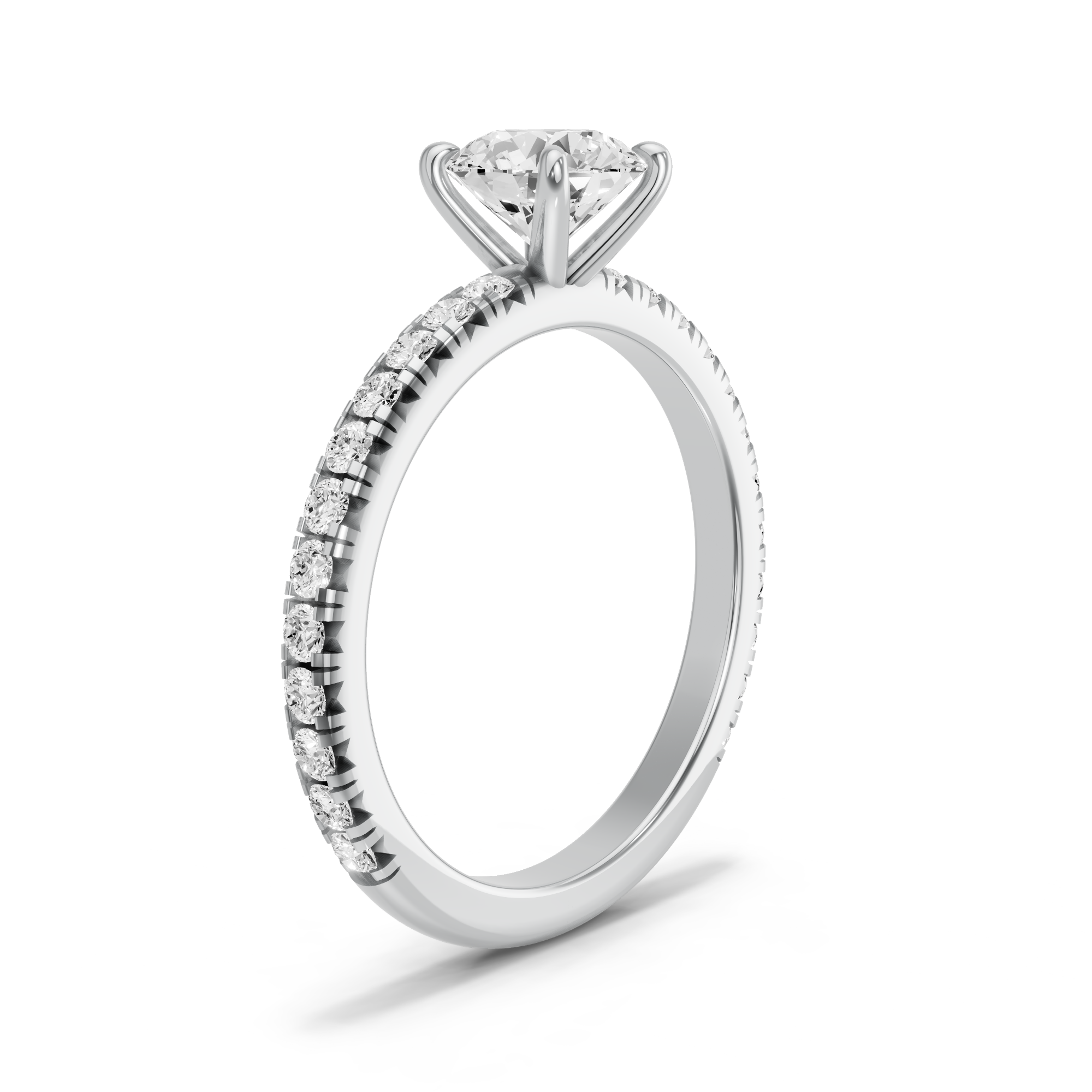 Image for Round Four Prong Ring with French Pave band in 10K White Gold
