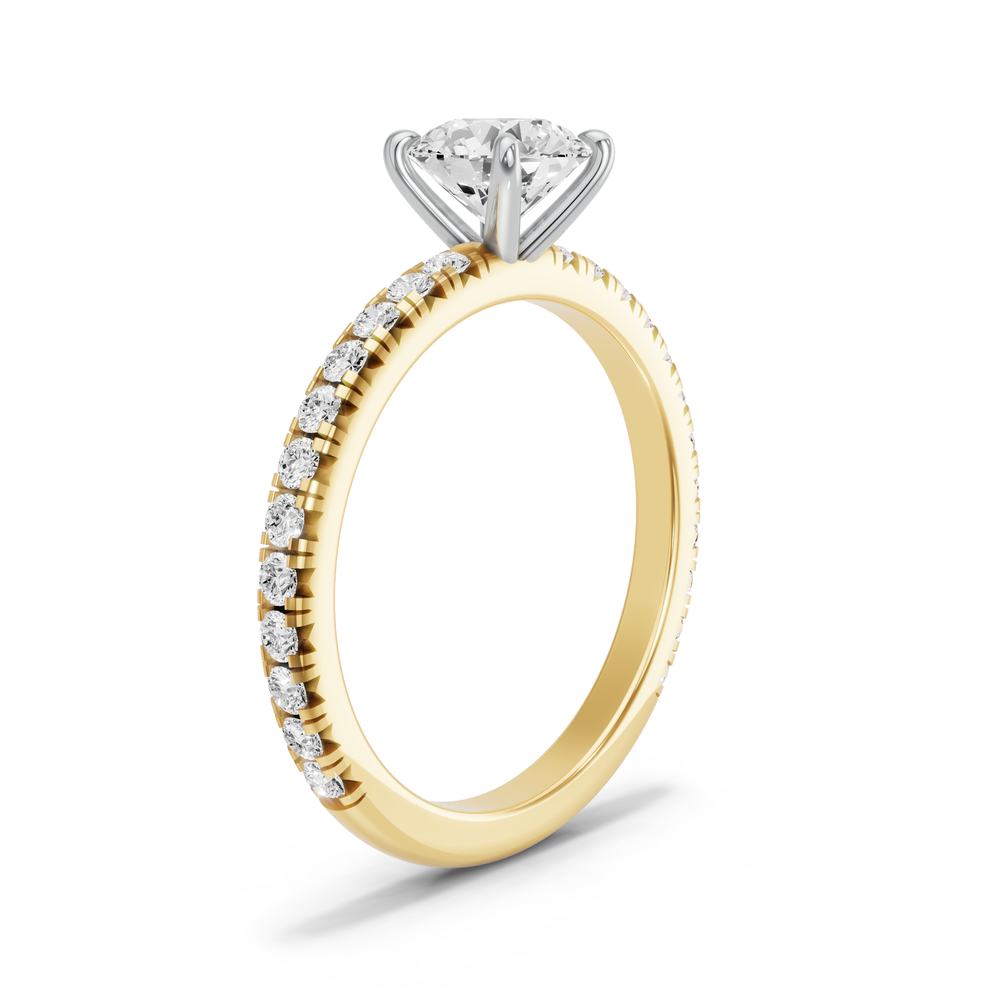 Image for Round Four Prong Ring with French Pave band in 14K Two Tone Yellow Gold