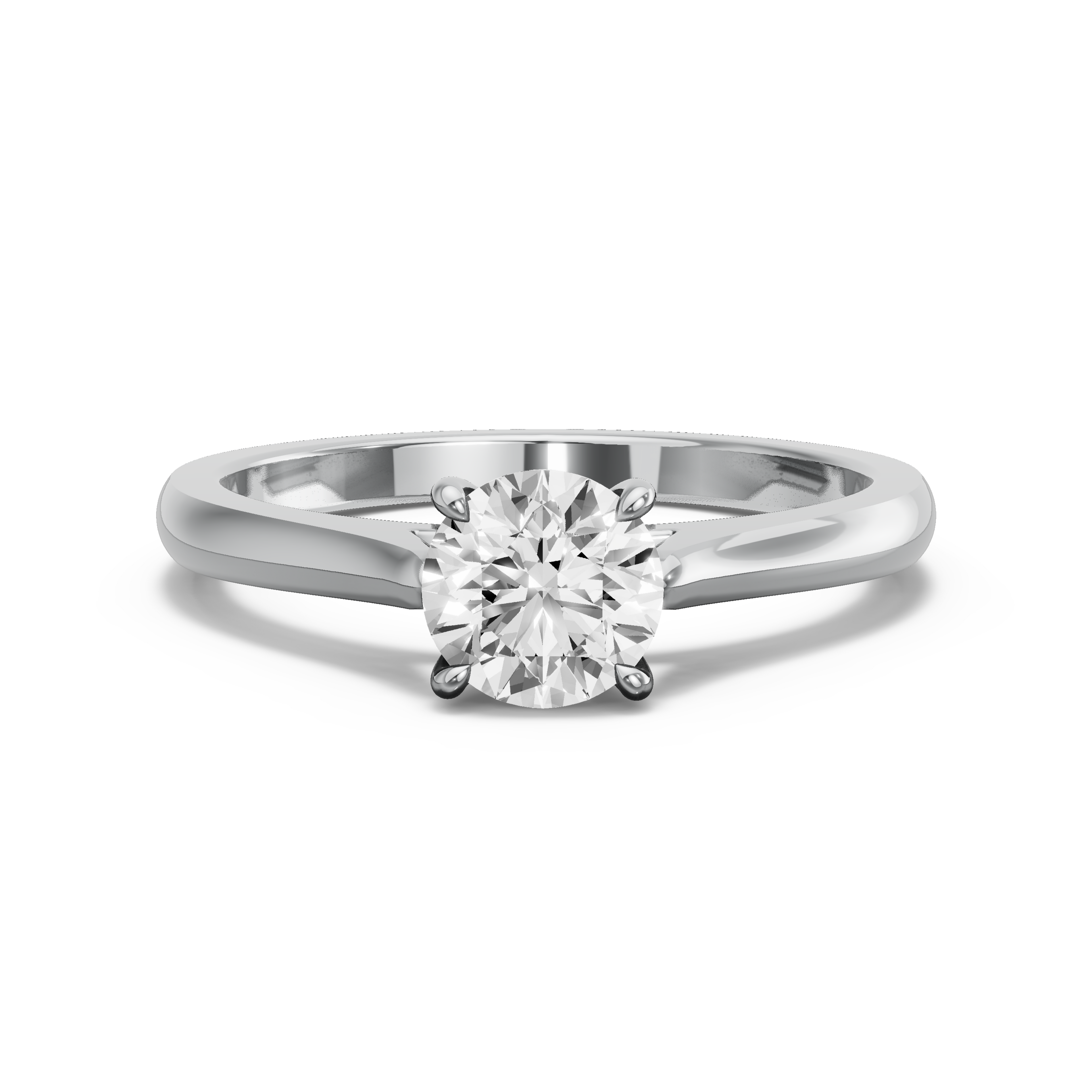 Image for Round Four Prong Ring with Knife Edge Cathedral band in 14K White Gold
