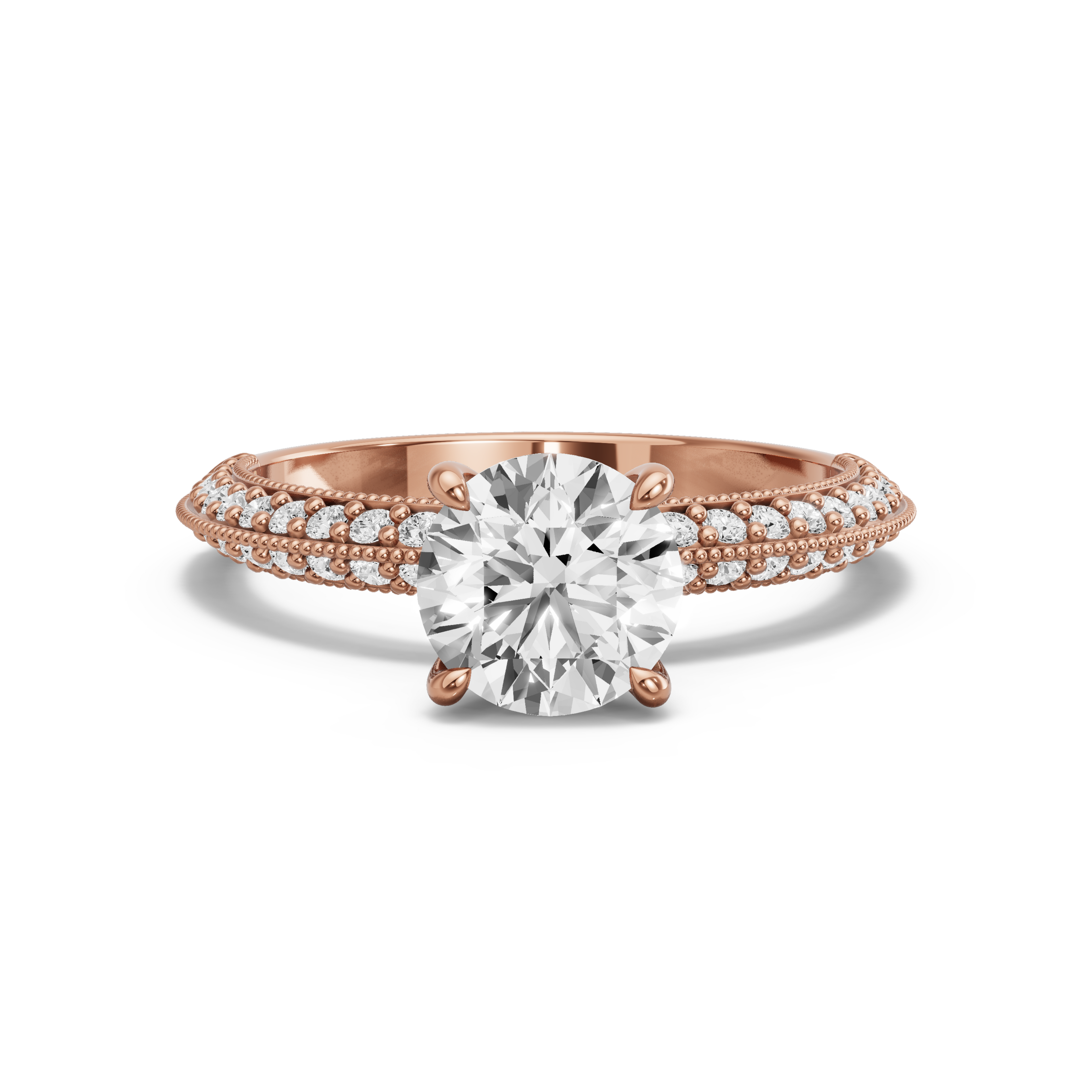 Image for Round Four Prong Ring with Knife Edge Pave band