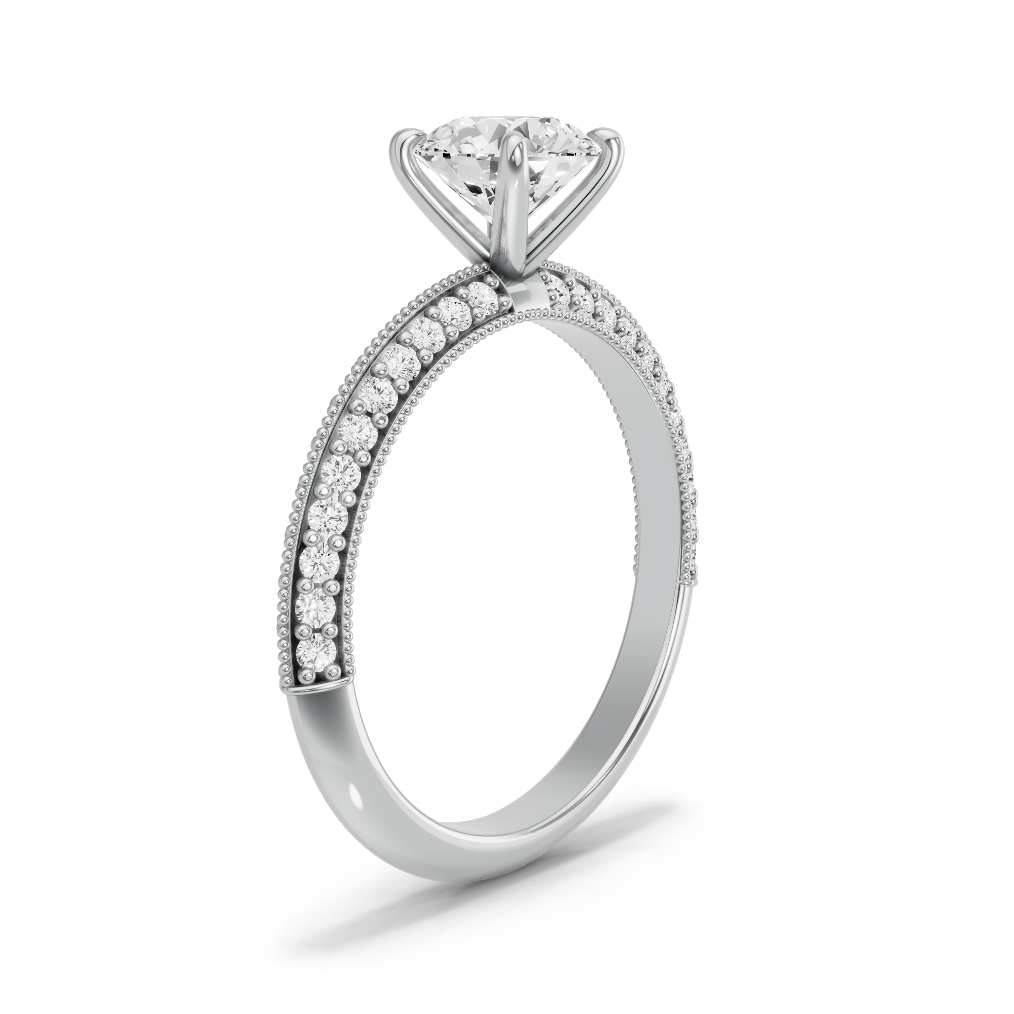 Image for Round Four Prong Ring with Knife Edge Pave band