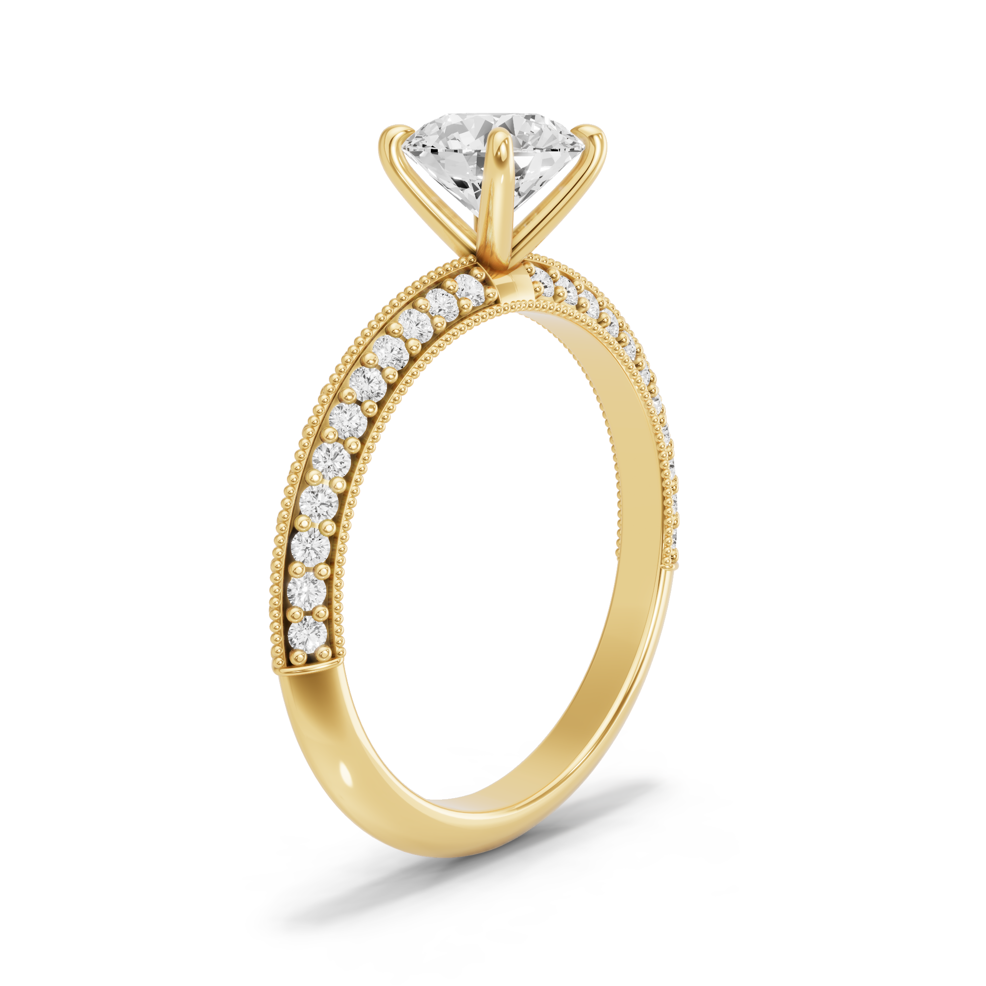 Image for Round Four Prong Ring with Knife Edge Pave band