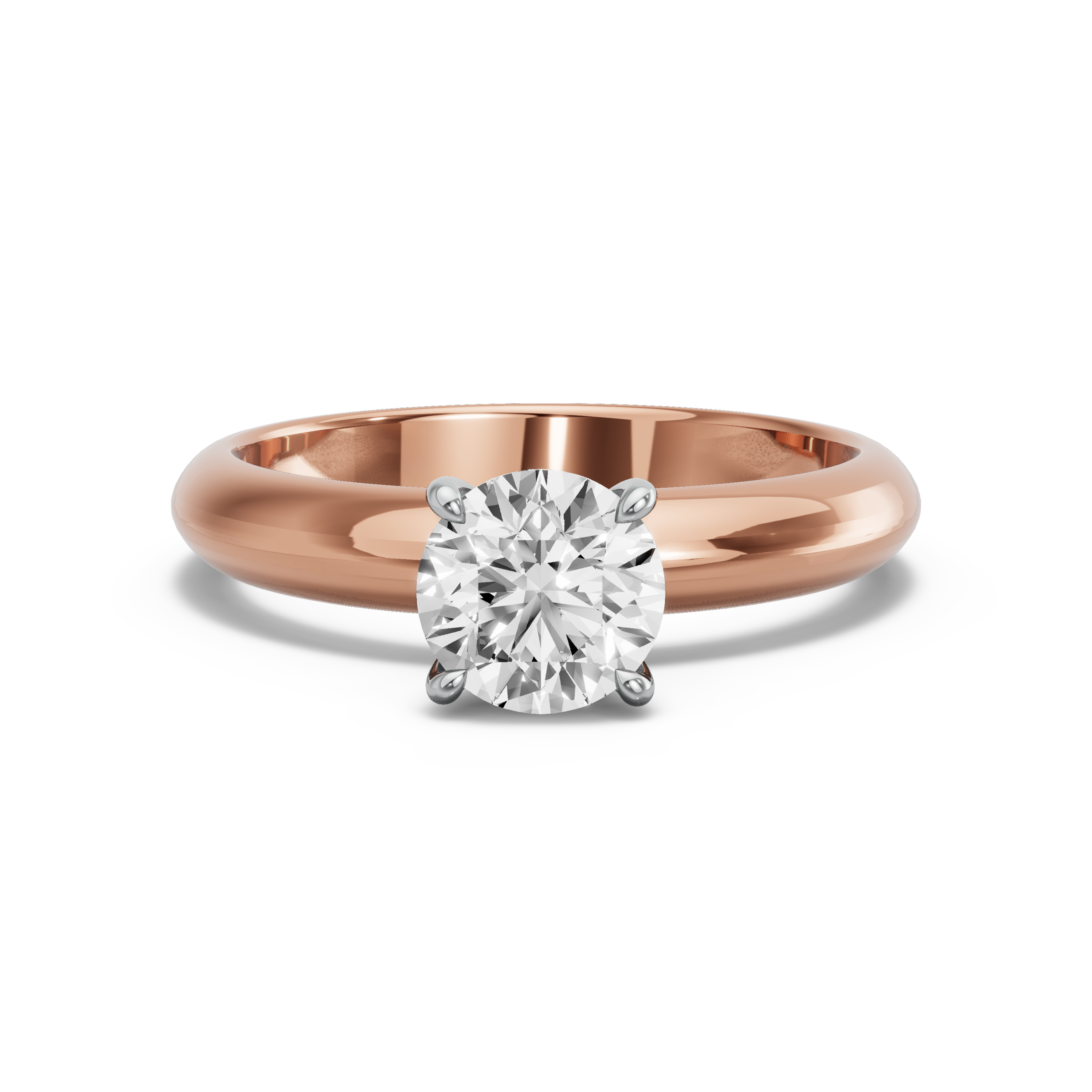 Image for Round Four Prong Ring with Knife Edge Solitaire band in 18K Two Tone Rose Gold