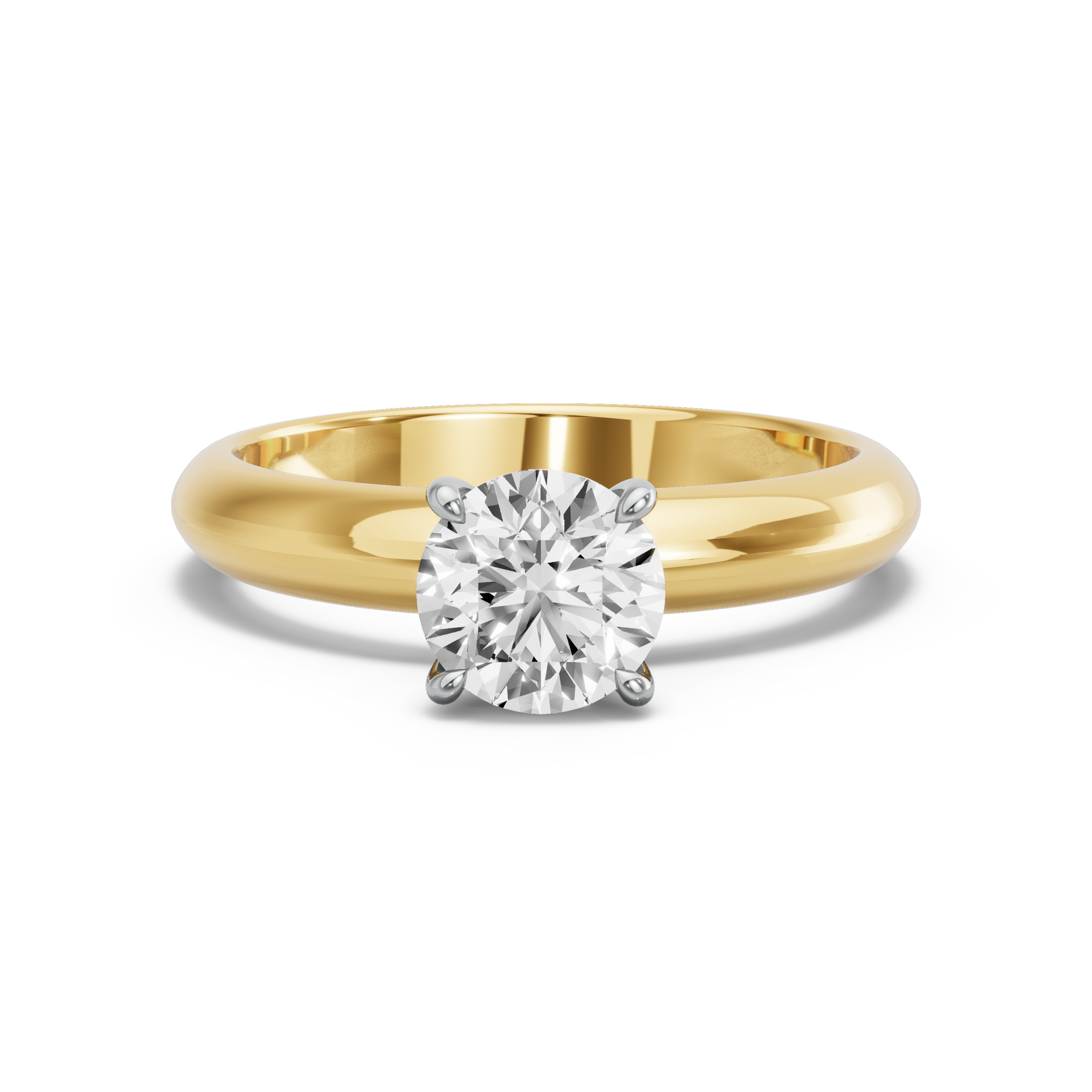 Image for Round Four Prong Ring with Knife Edge Solitaire band in 10K Two Tone Yellow Gold