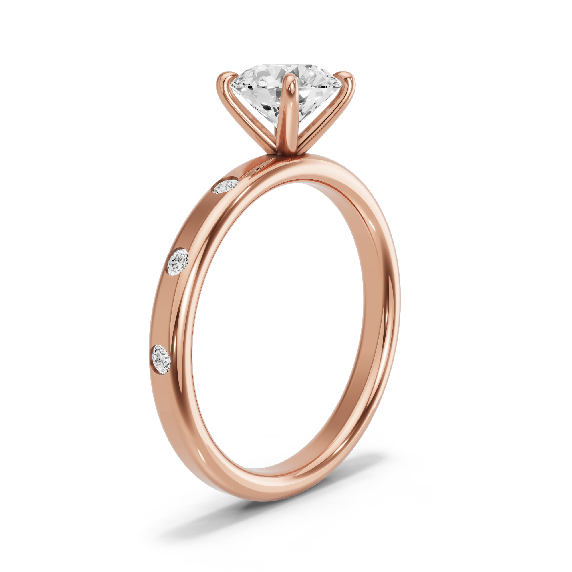 Image for Round Four Prong Ring with Sleek Accent band in 14K Rose Gold