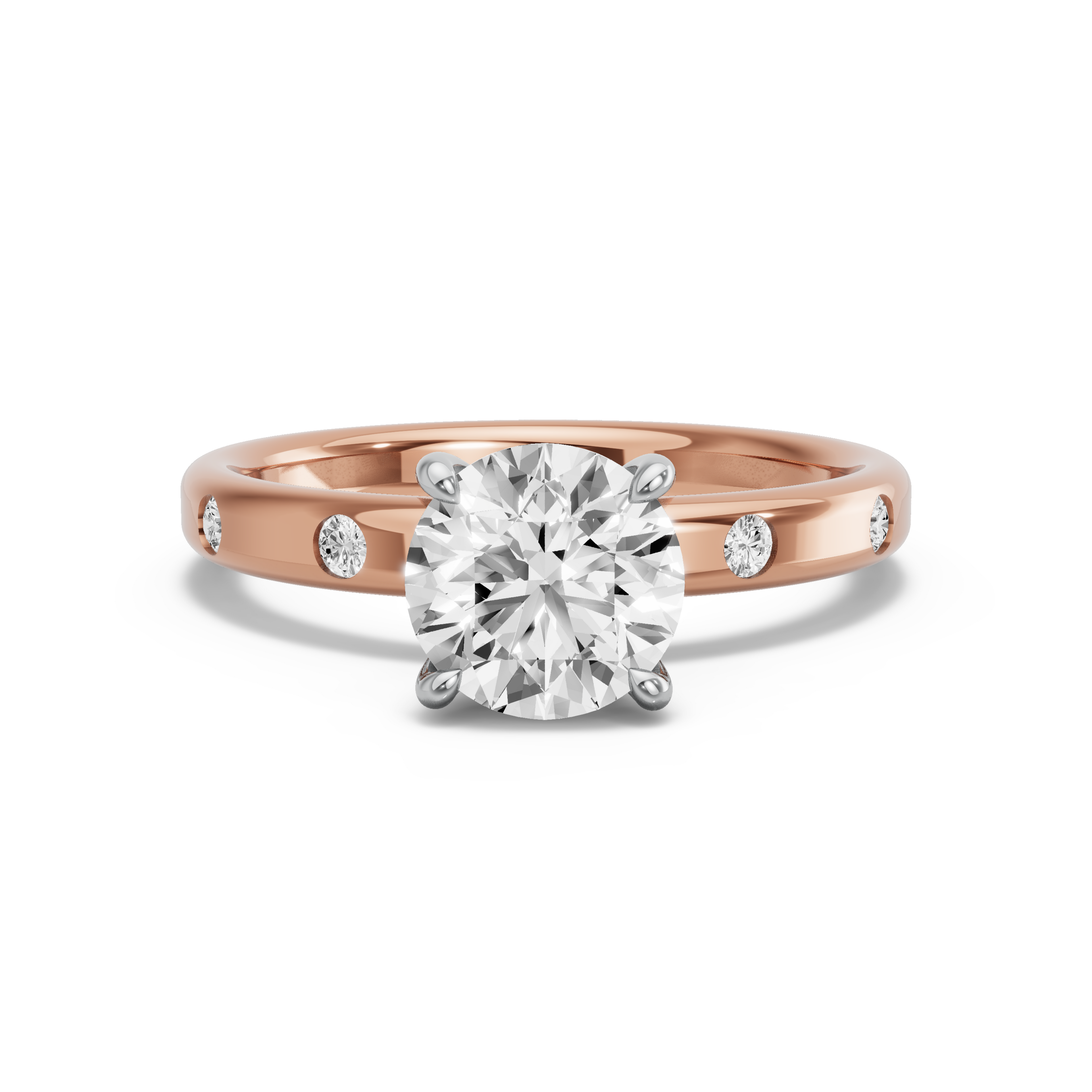 Image for Round Four Prong Ring with Sleek Accent band in 10K Two Tone Rose Gold