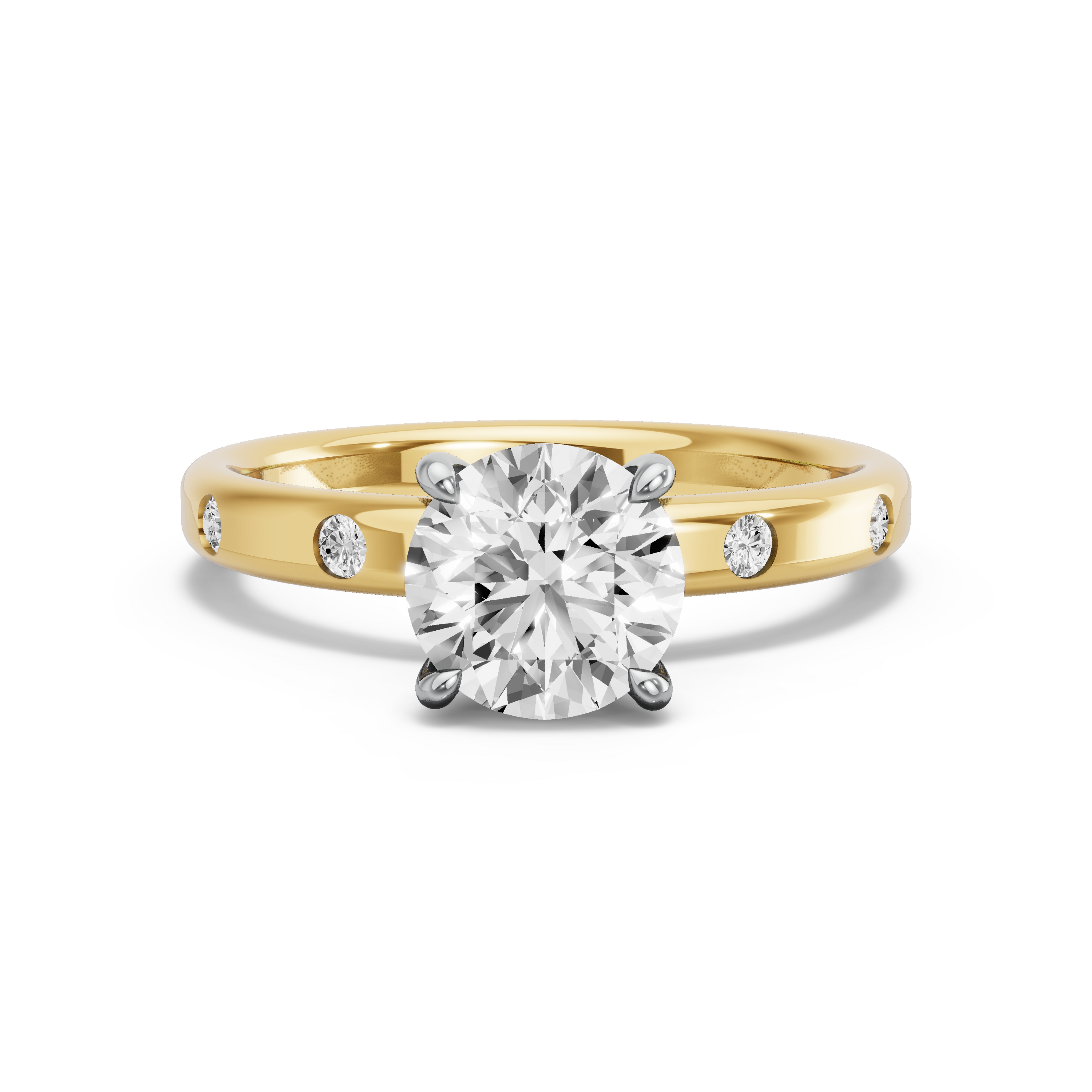 Image for Round Four Prong Ring with Sleek Accent band in 10K Two Tone Yellow Gold