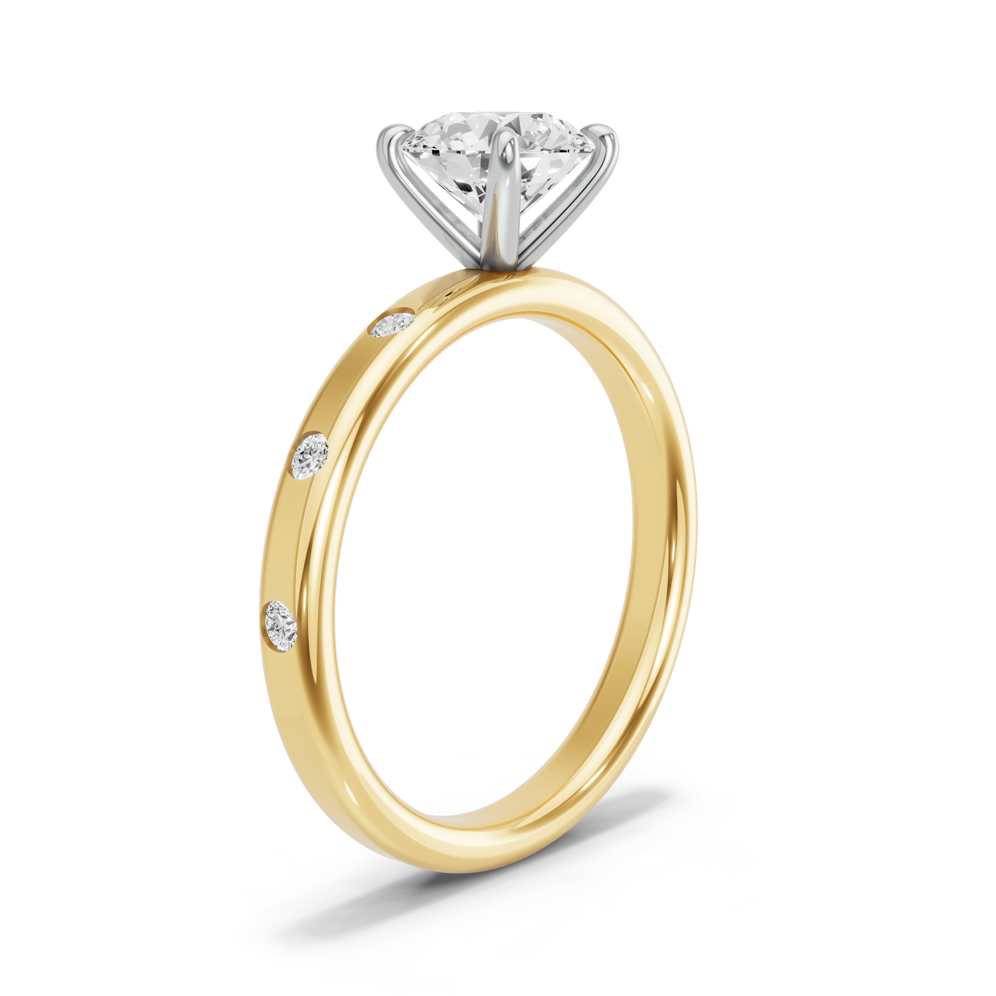 Image for Round Four Prong Ring with Sleek Accent band in 10K Two Tone Yellow Gold
