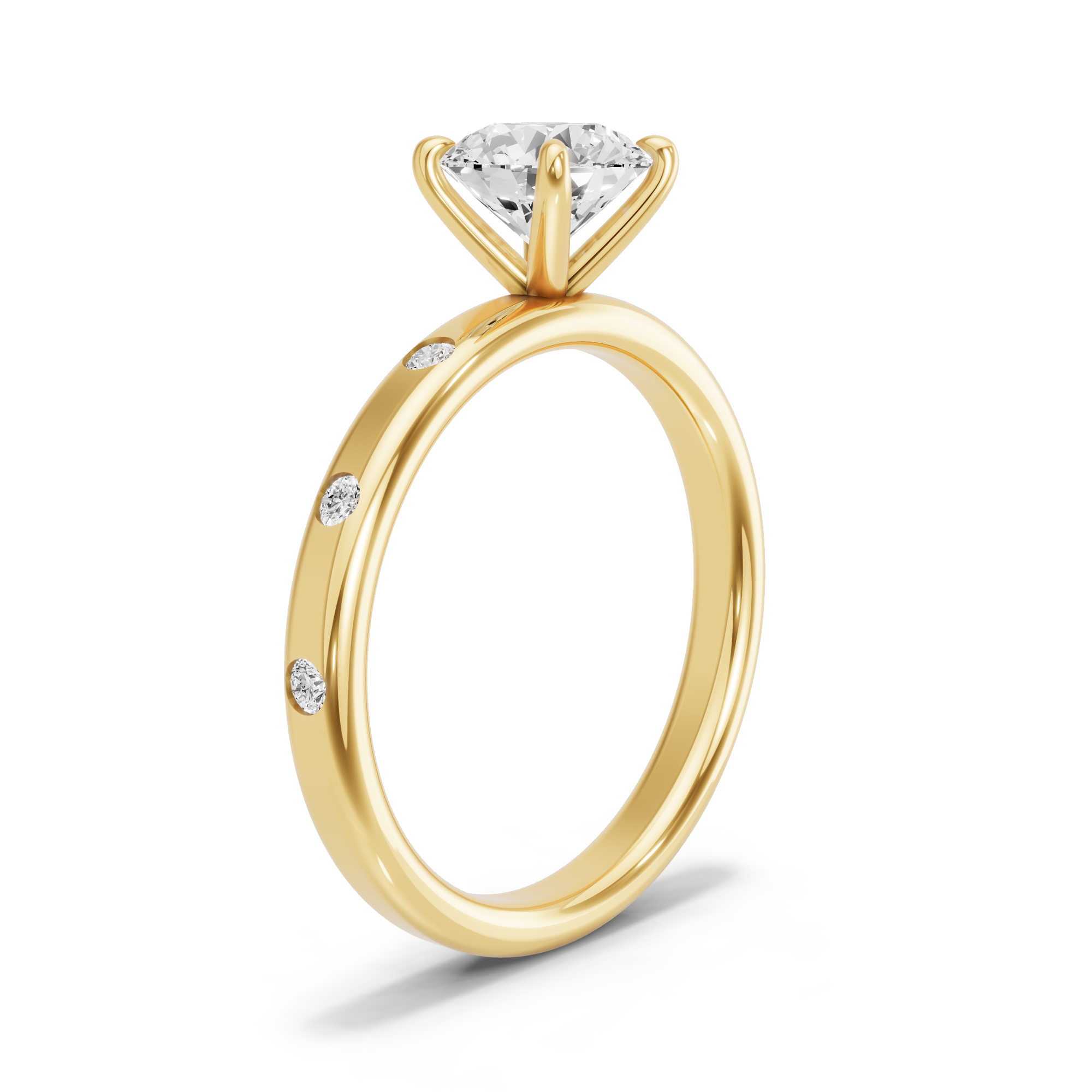 Image for Round Four Prong Ring with Sleek Accent band in 10K Yellow Gold