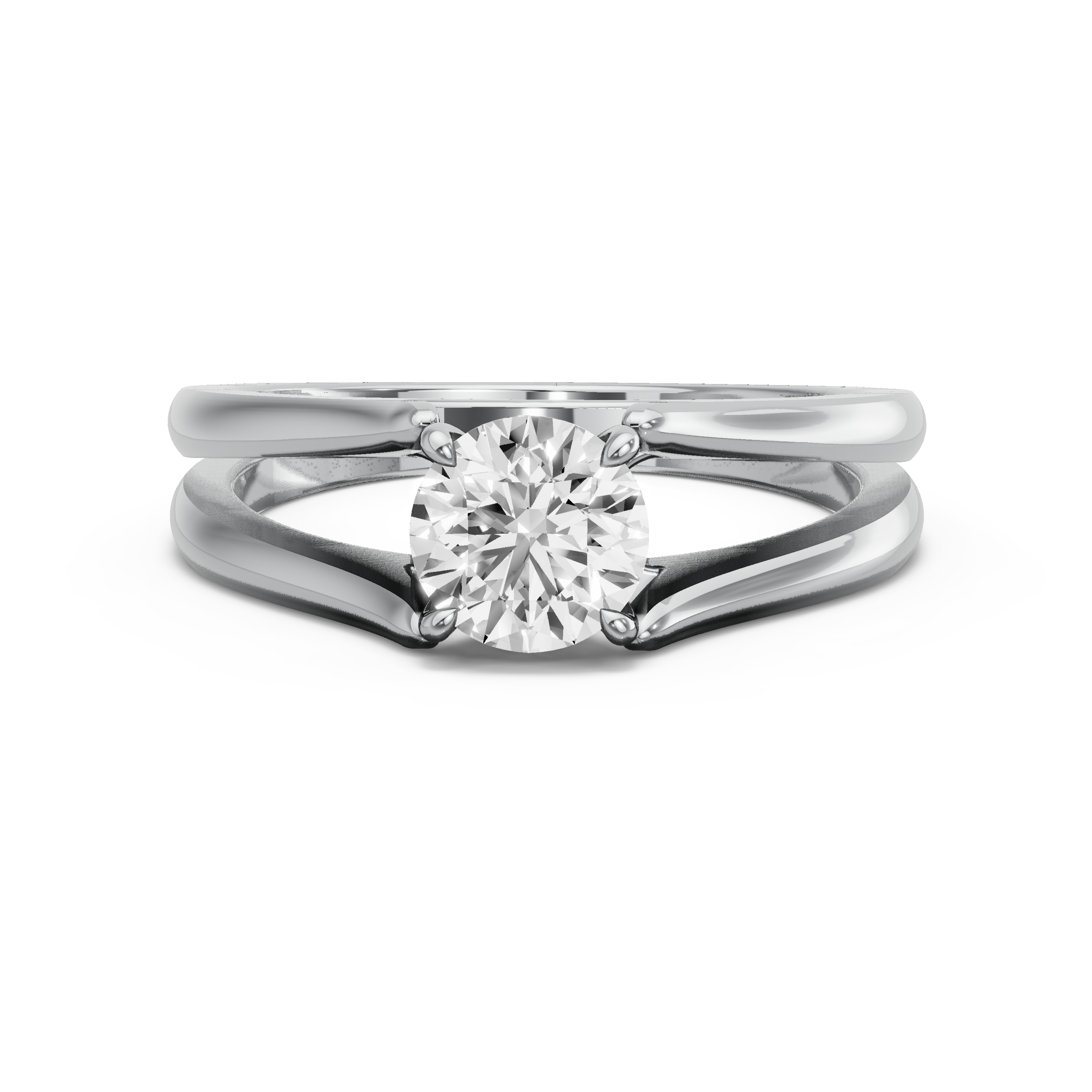 Image for Round Four Prong Ring with Split Ring Solitaire band in 10K White Gold
