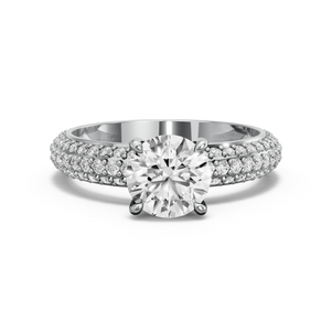 Image for Round Four Prong Ring with Triple Row Pave band