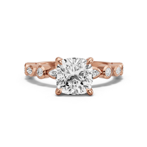 Image for Square Cushion Four Prong Ring with Alternating Marquise band in 14K Rose Gold